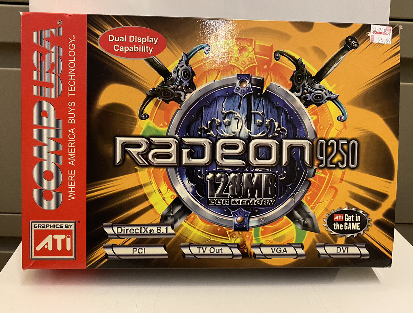 Comp USA CIB Big Box ATI Radeon 9250 128mb VGA  PCI Graphics RARE COMPLETE