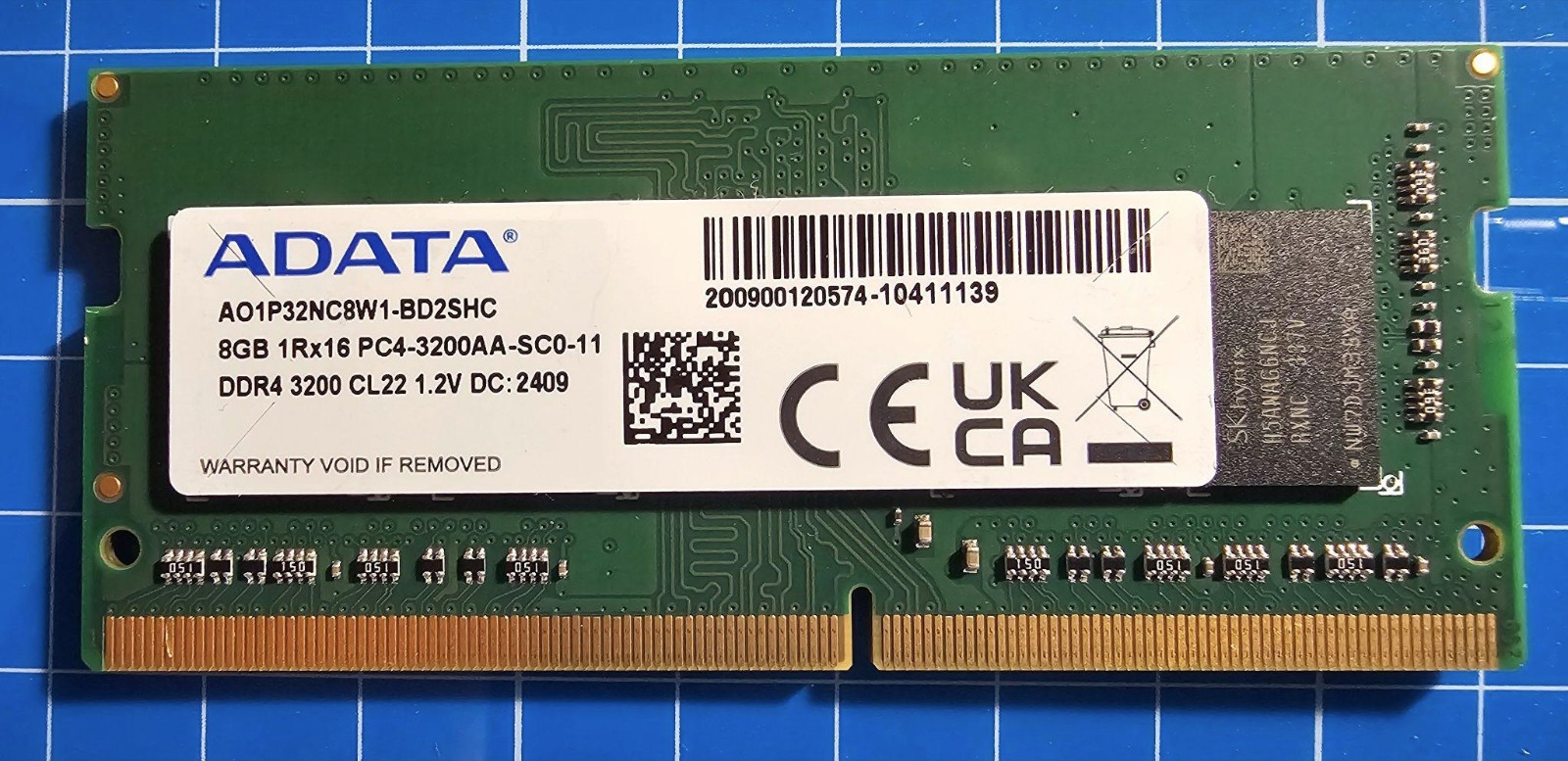 AO1P32NC8W1-BD2SHC, ADATA 8GB 1RX16, PC4-3200AA DDR4 SO-DIMM LAPTOP MEMORY