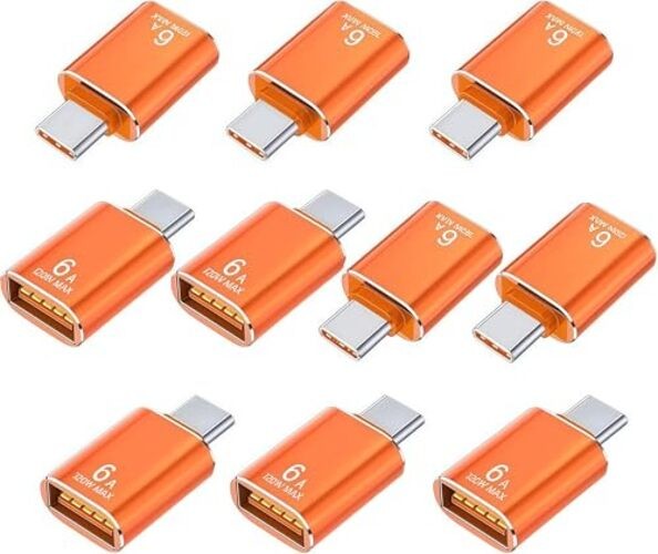  10 Pack 10Gbps/120W USB C to USB3.1 Adapter Type C Male to USB Female Orange