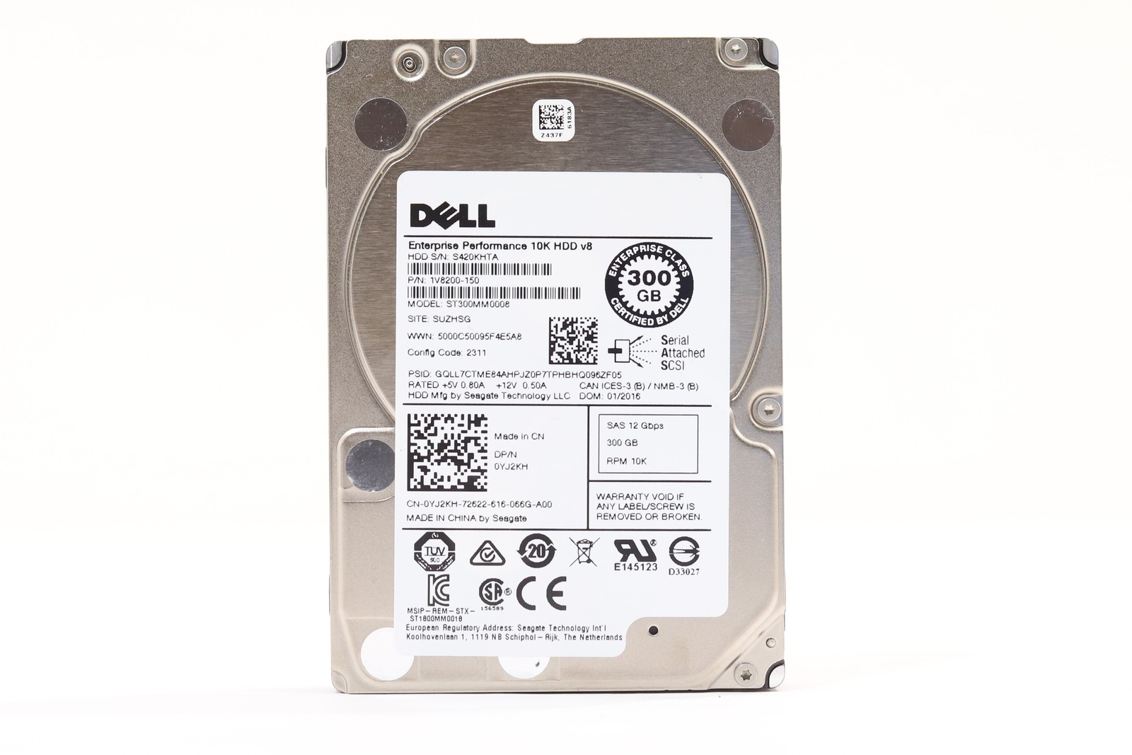 Dell ST300MM0008 300GB 2.5" 12Gb/s 128MB 10K RPM SAS HDD Dell P/N: 0YJ2KH Tested