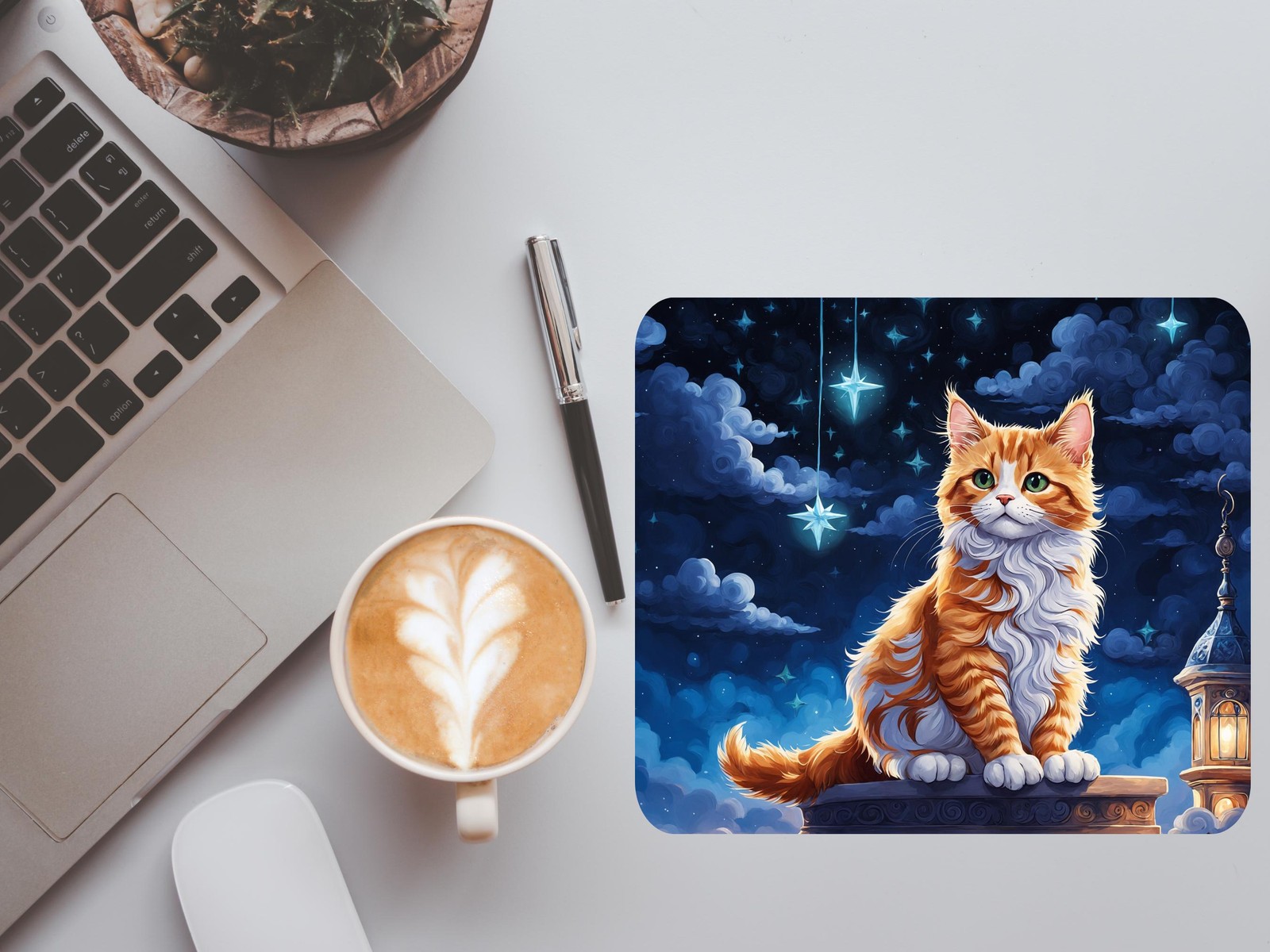 Cute Kitten Mouse Pad, Night Stars, Cat Lover Gift