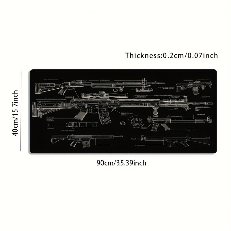 A Large Electronic Sports Gaming Mouse Pad Featuring a Gun Blueprint Military
