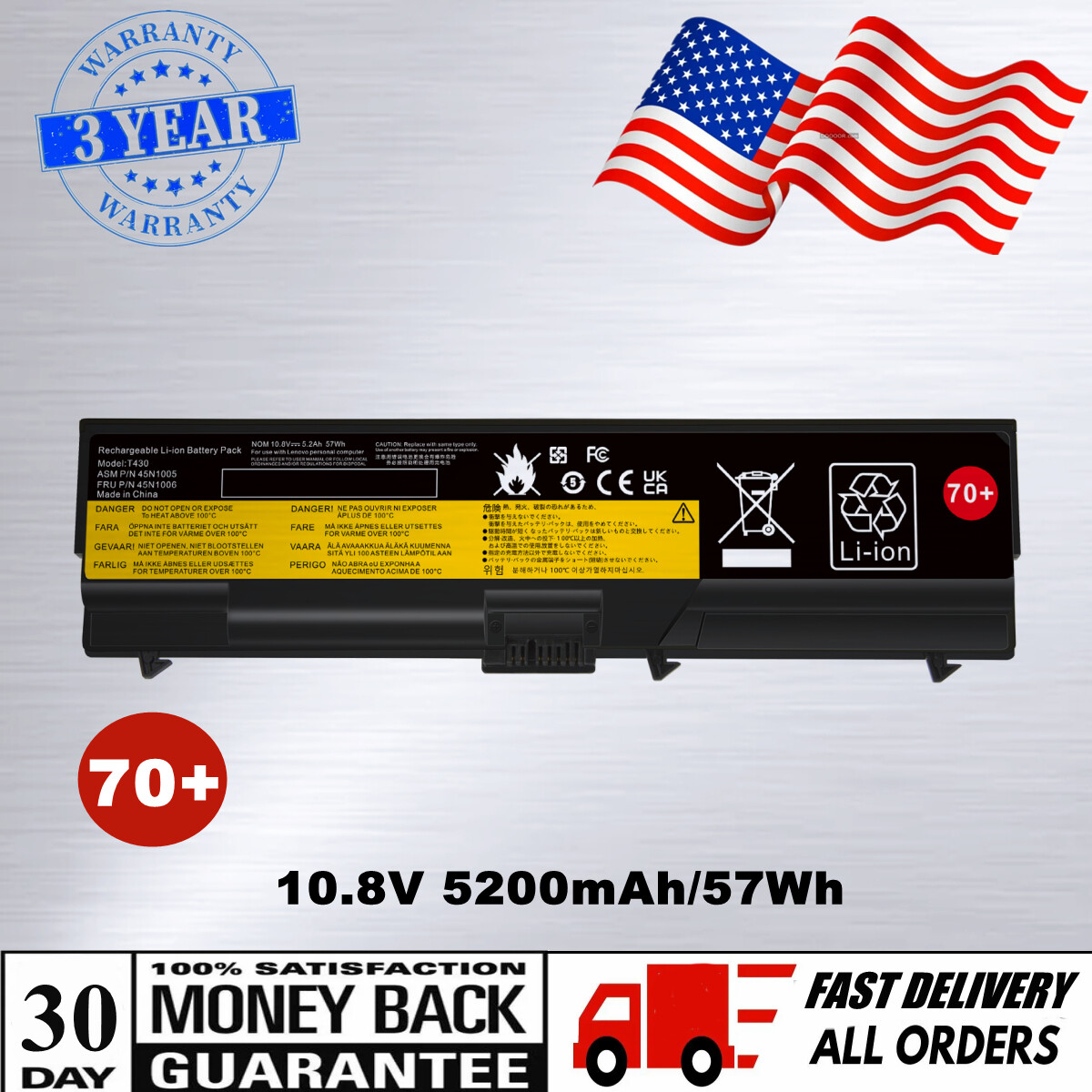 45N1011 45N1010 0A36303 0A36302 70+ Battery for Lenovo T430 T420 T530 T410