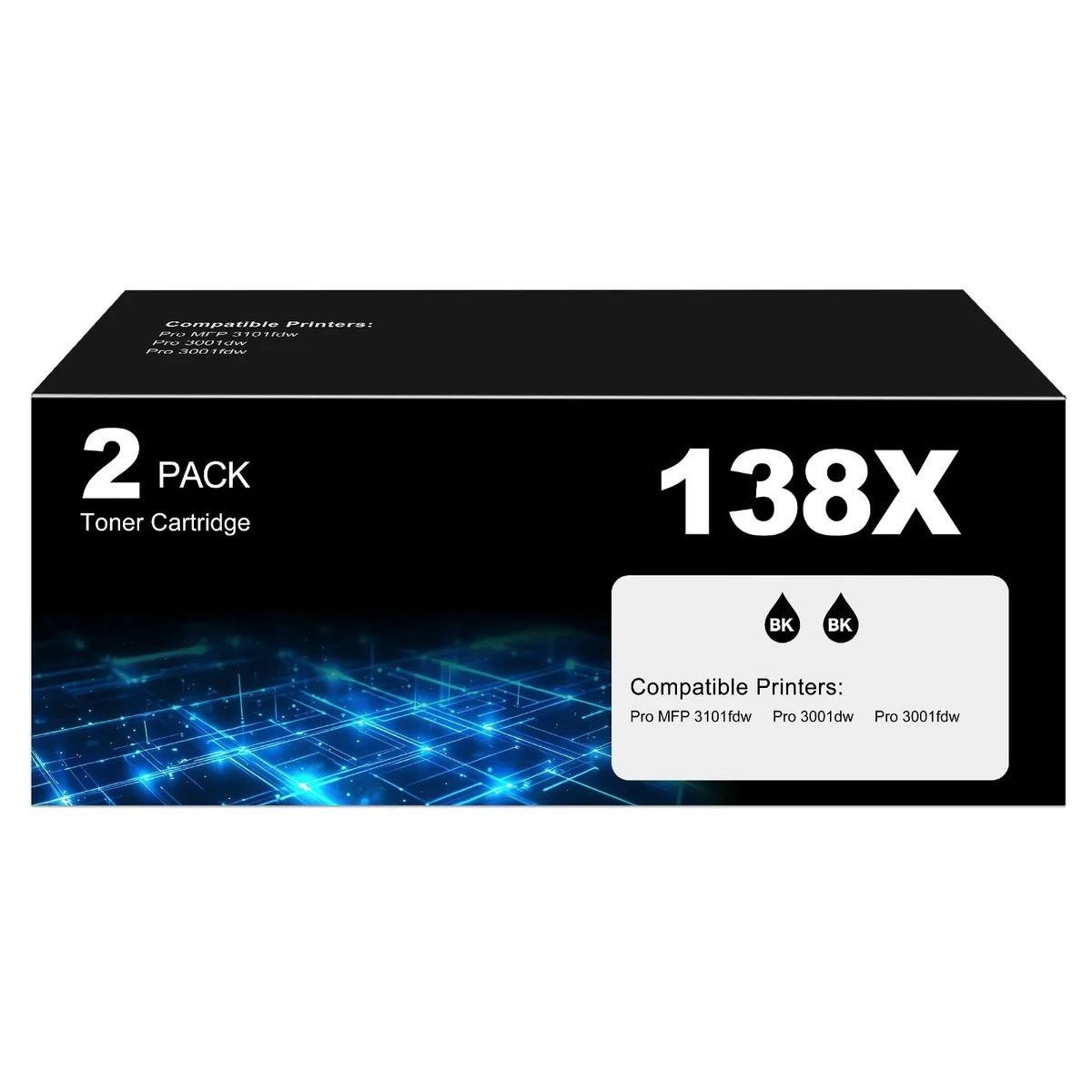 138A W1380A Compatible Black Toner 2 Pack for HP LaserJet Pro 3001dw 3101fdw