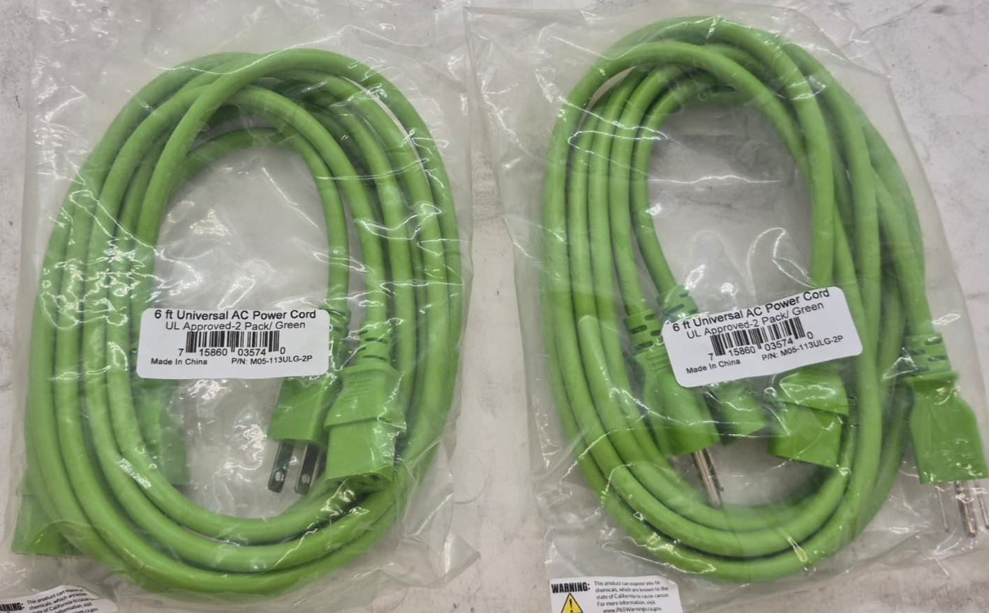 Lot of 4 6ft Universal AC Power Cords Green M05-113ULG-2P