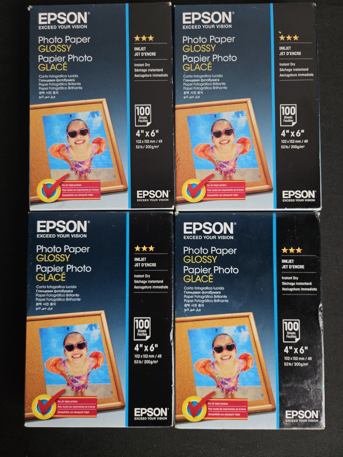 Epson Glossy Photo Paper 4x6 400 Sheets 4 Packs Inkjet Instant Dry S042038