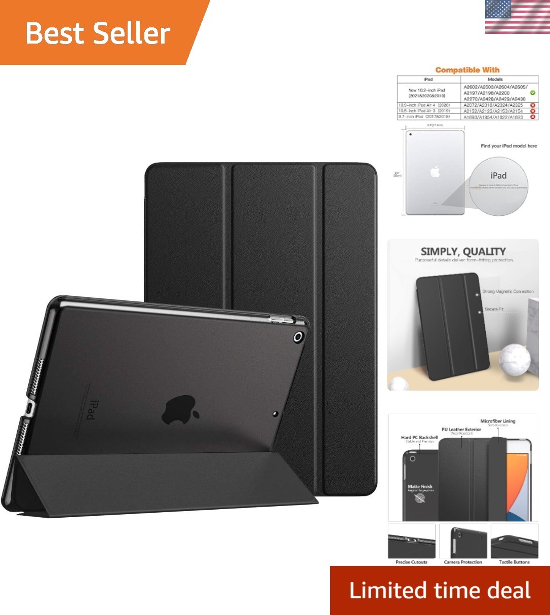 Slim Black iPad Case with Auto Wake/Sleep and Adjustable Stand
