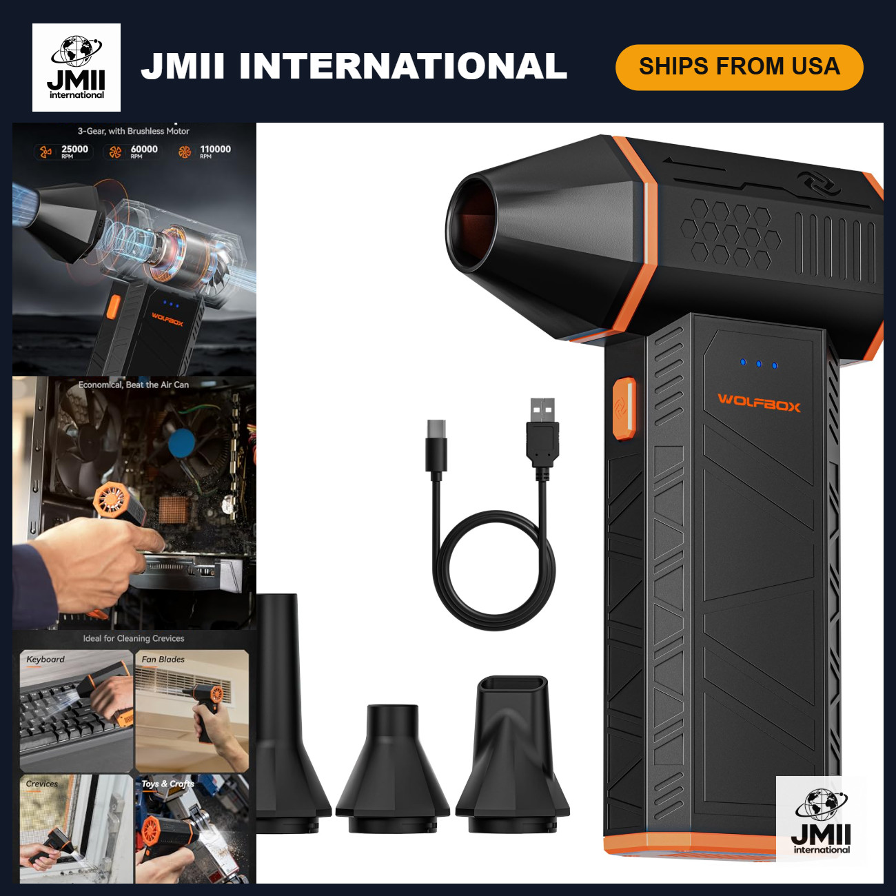 High-Power Compressed Air Duster 110,000 RPM, 3-Gear Adjustable, MegaFlow