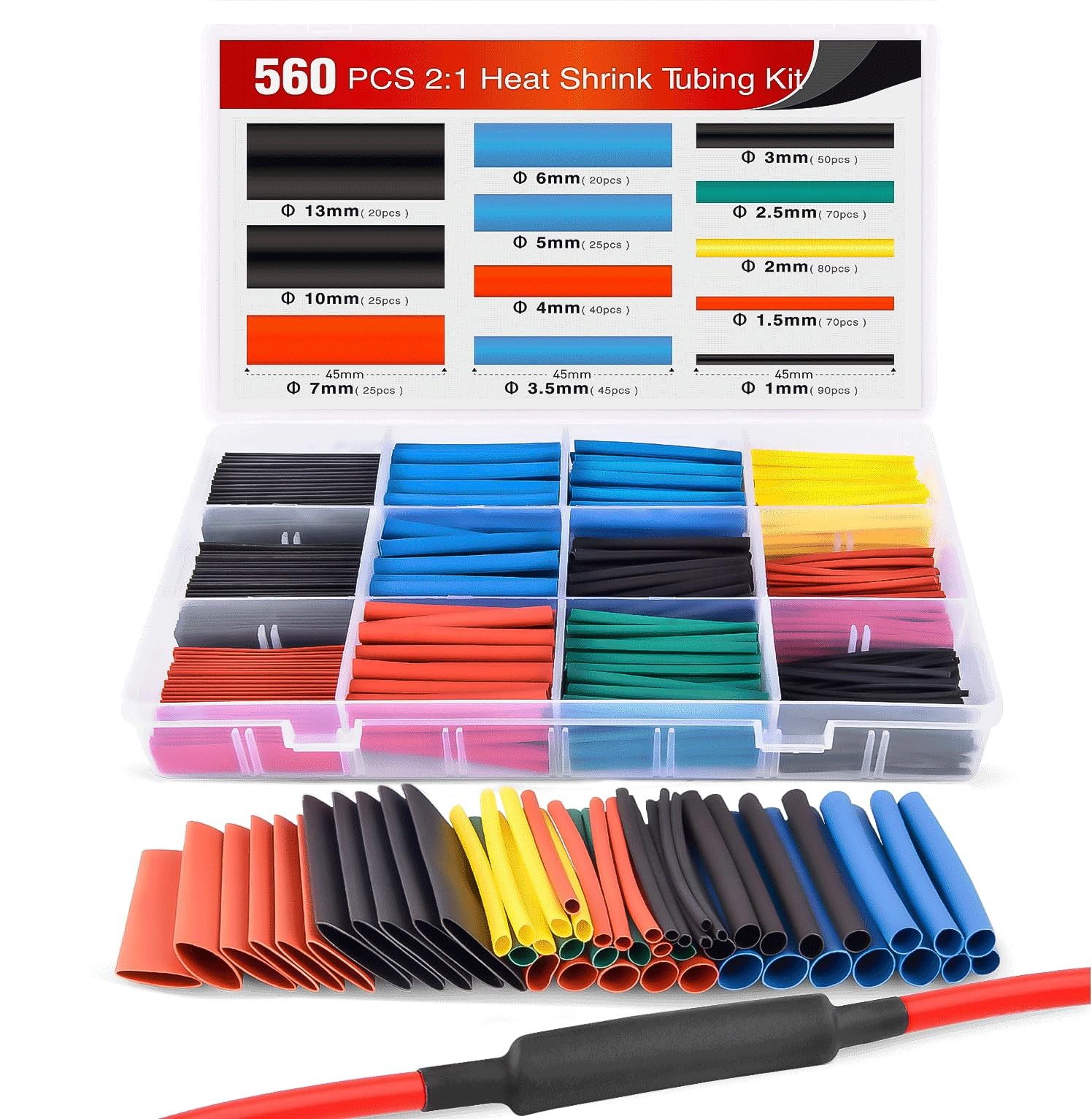 Heat Shrink Tubing Kit 560pcs 2:1 Electrical Wire Cable Wrap Sleeve 5 Colors 12