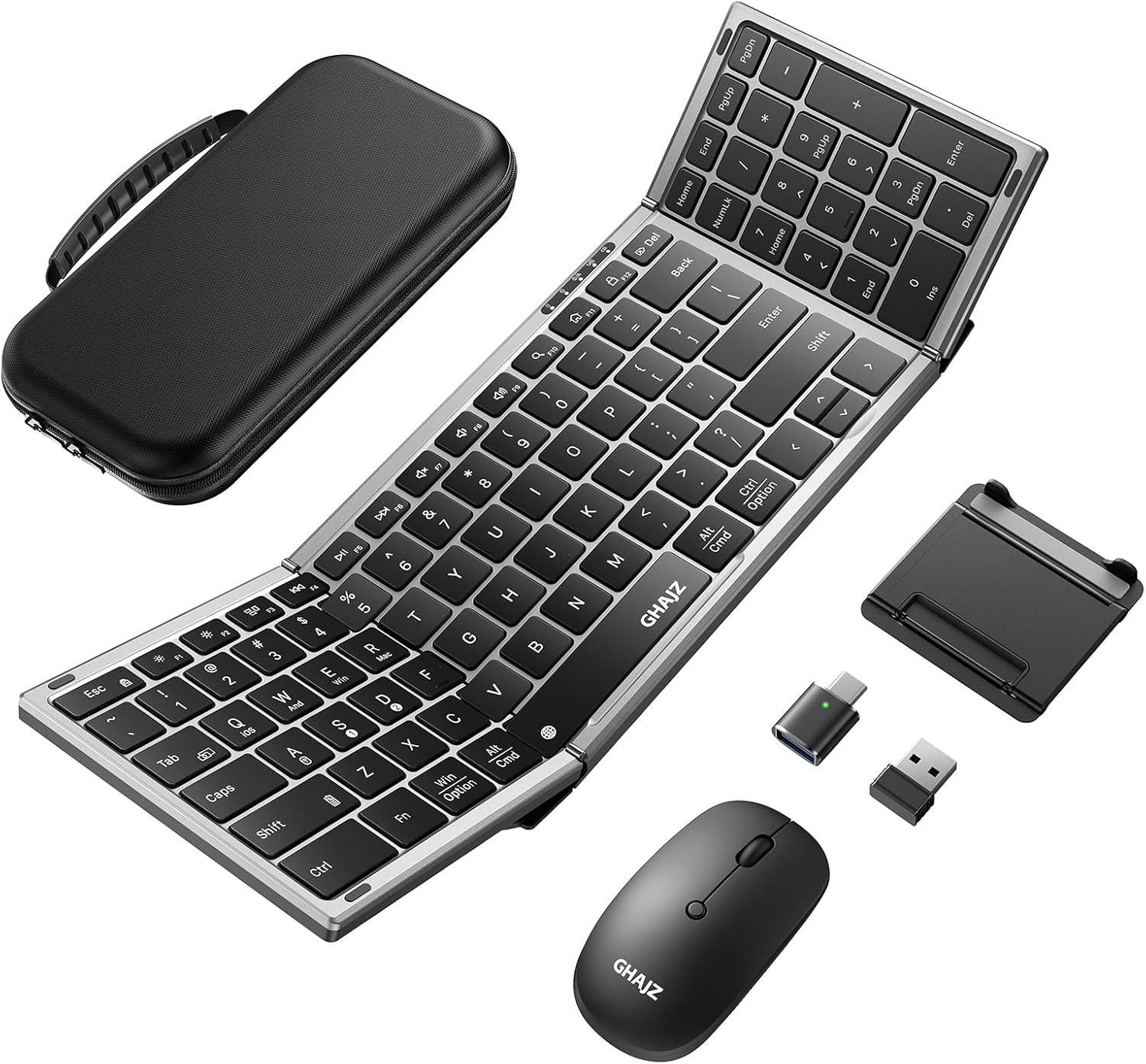 Portable Foldable Keyboard and Mouse Combo, Bluetooth×2+Usb A+USB C(4 in 1) Conn