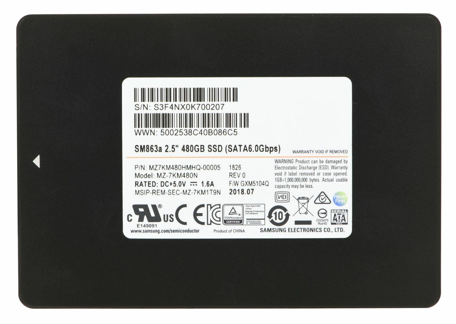 480GB SATA 6Gb/s 2.5"SSD SM863a compatible Samsung MZ7KM480HMHQ-000MV Hard Drive