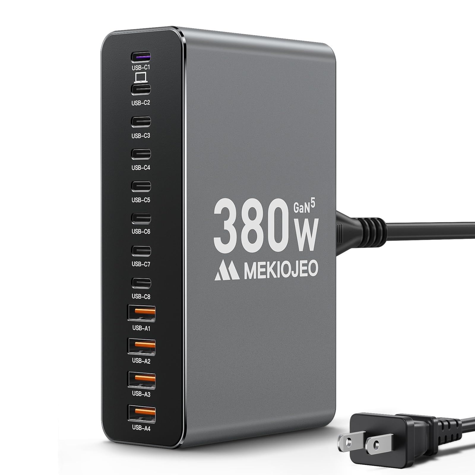12 Ports Aluminum Alloy 380W Charging Station Fast USB C Charger Block Gray
