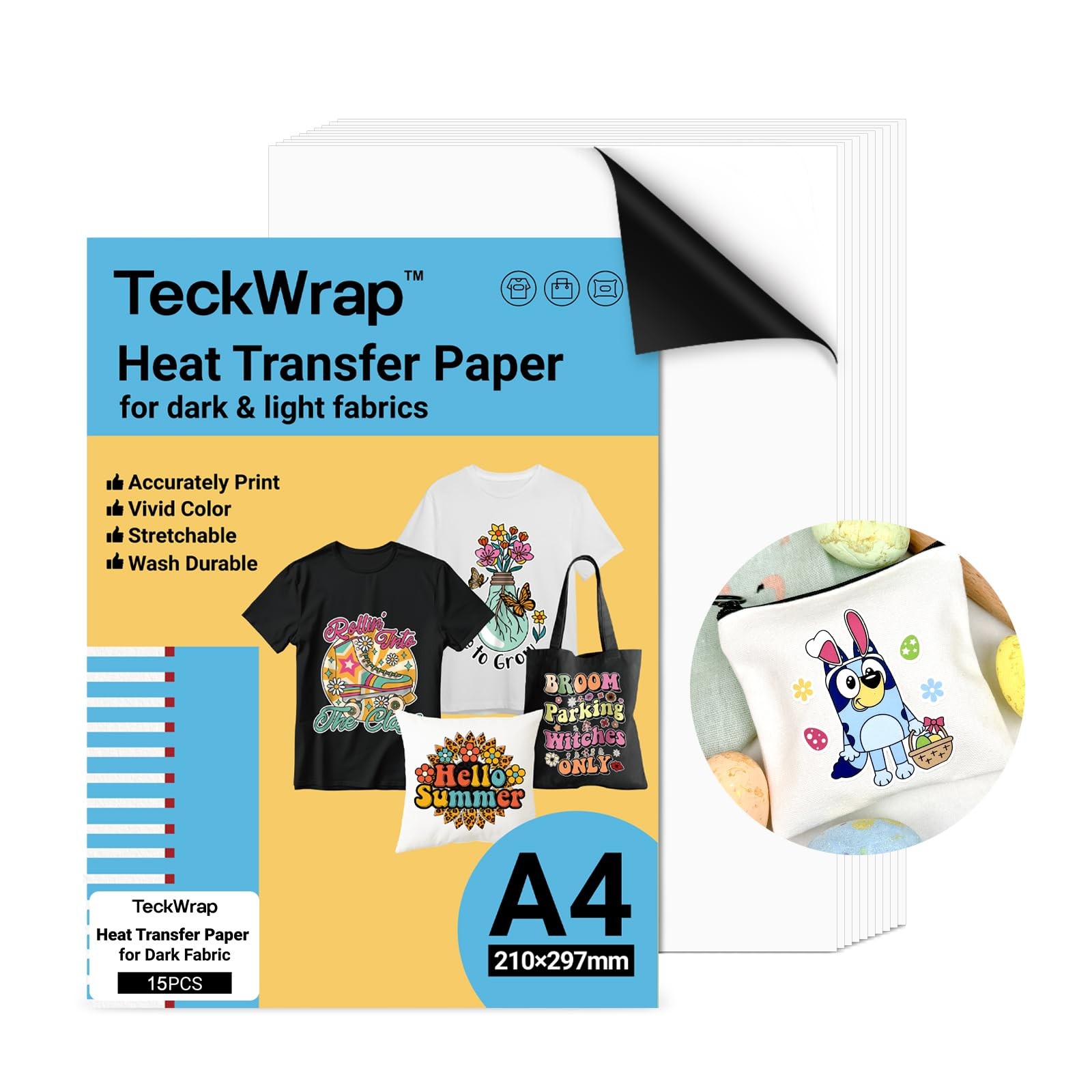 Printable Heat Transfer Paper for T-Shirts 15 Sheets, 8.3" X 11.7" Printable ...