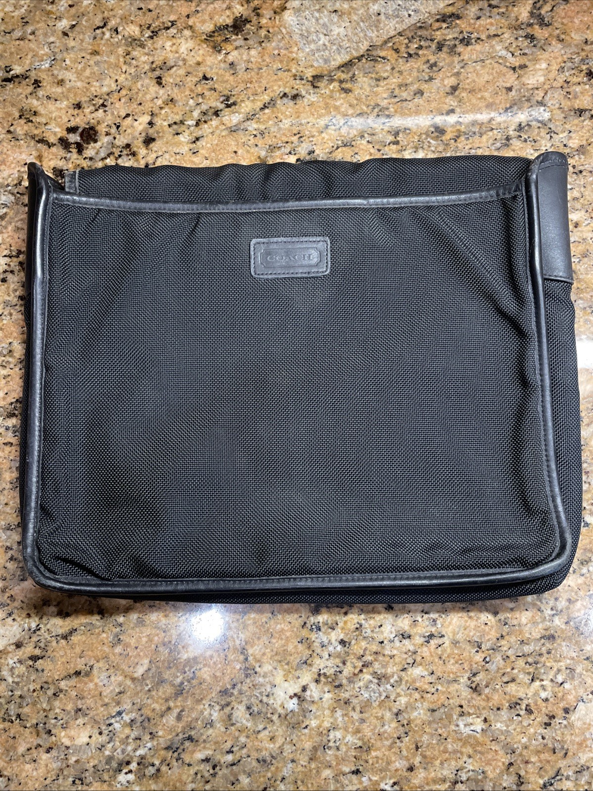COACH Expandable Black Case Laptop Computer Sleeve  Nylon W/Leather Trim