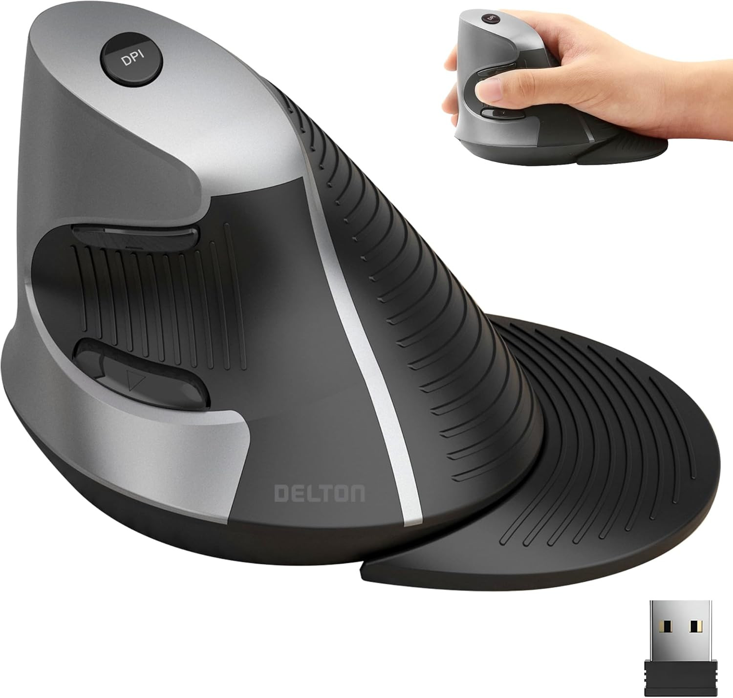 S22 Vertical Wireless Mouse, Ergonomic Design, 2.4G USB Dongle, 6 Buttons, 3 Adj