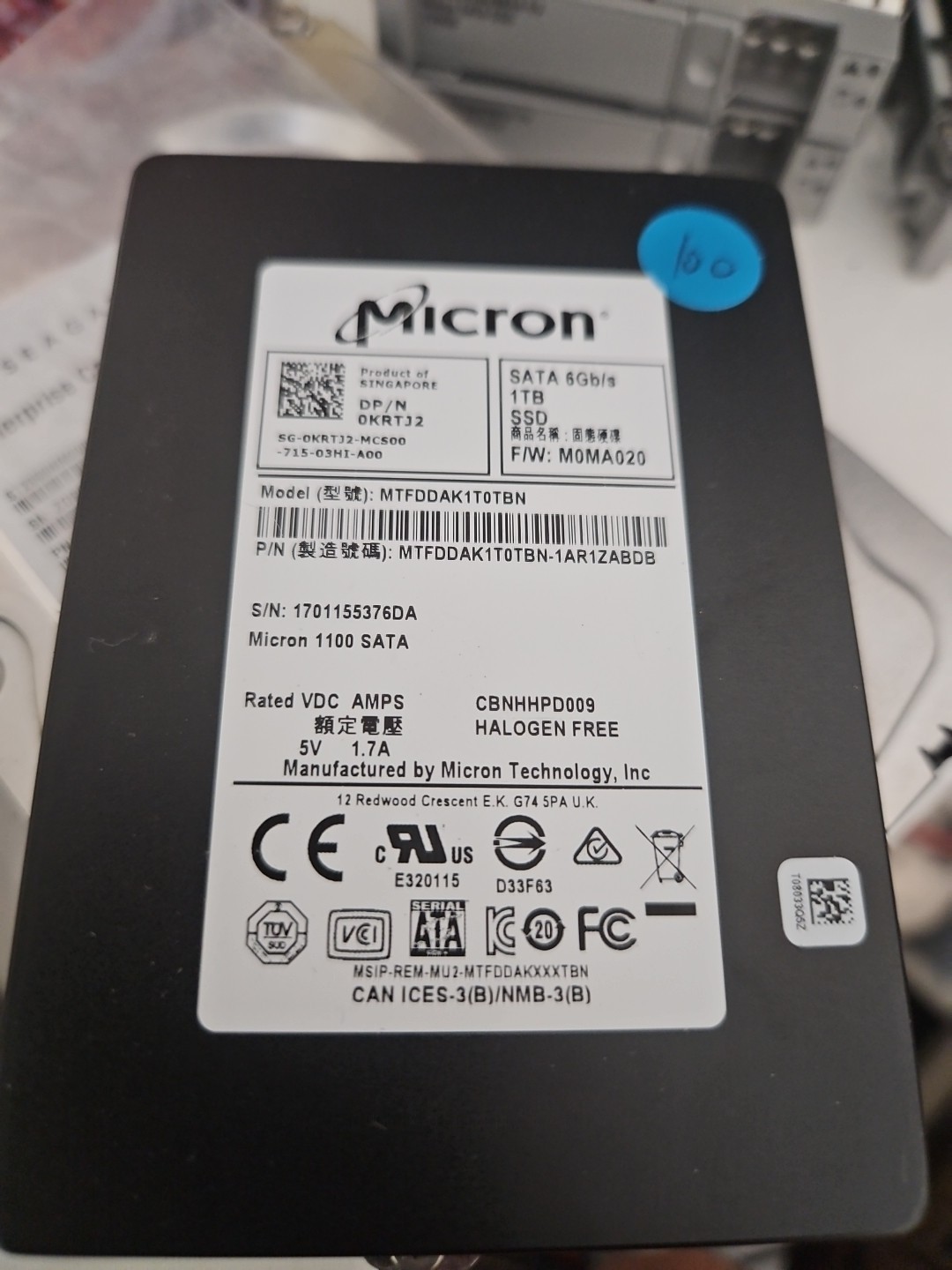 MICRON 1100 1TB SSD MODEL MTFDDAK1T0TBN-1TB SSD Tested 100% Health