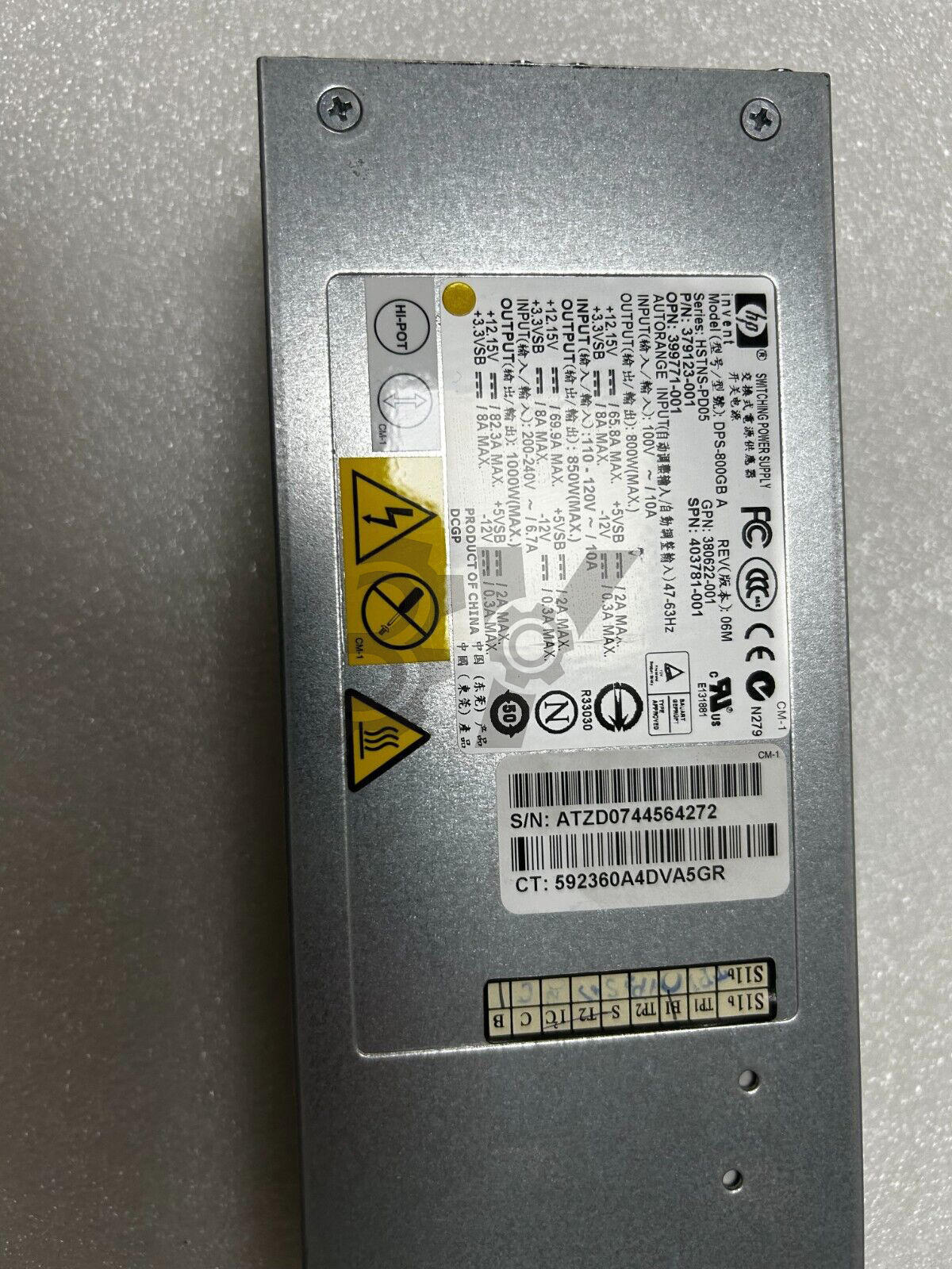 One HP DPS-800GB A 1000W 399771-001 403781-001 379124-001 power supply