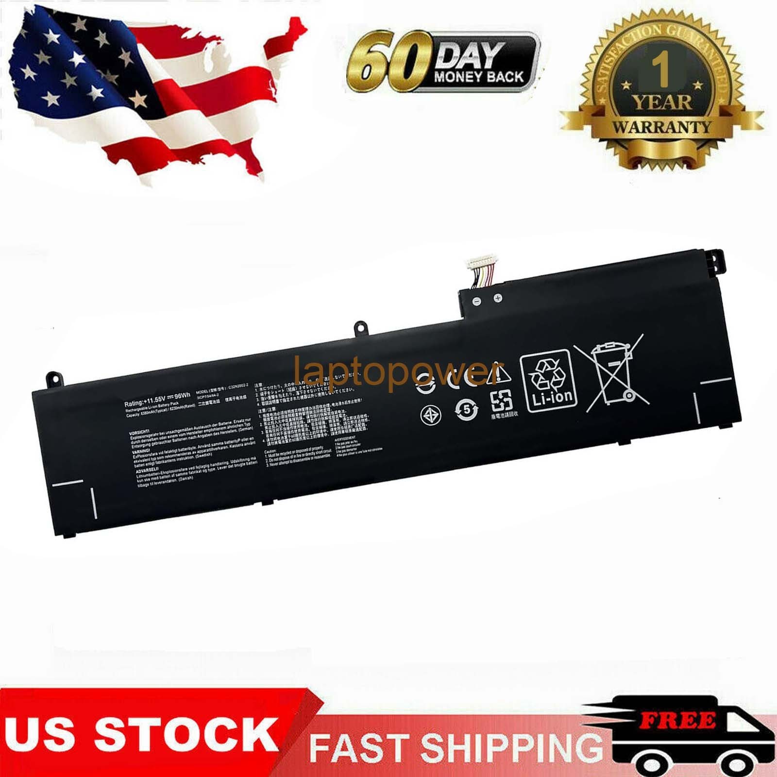 C32N2002-2 3ICP7/54/64-2 Battery for Asus ZenBook Pro 15 Flip OLED UP6502ZA USA
