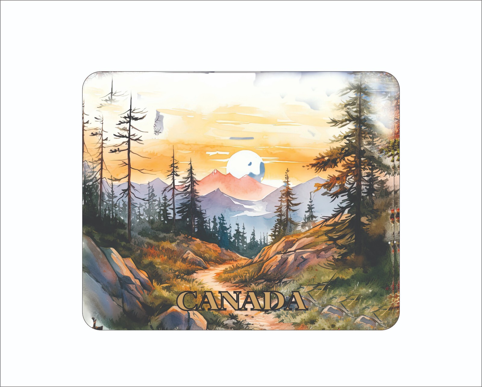 Canada Mouse Pad  Mountains Tress  Watercolor Painting Art 7 3/4 x 9"