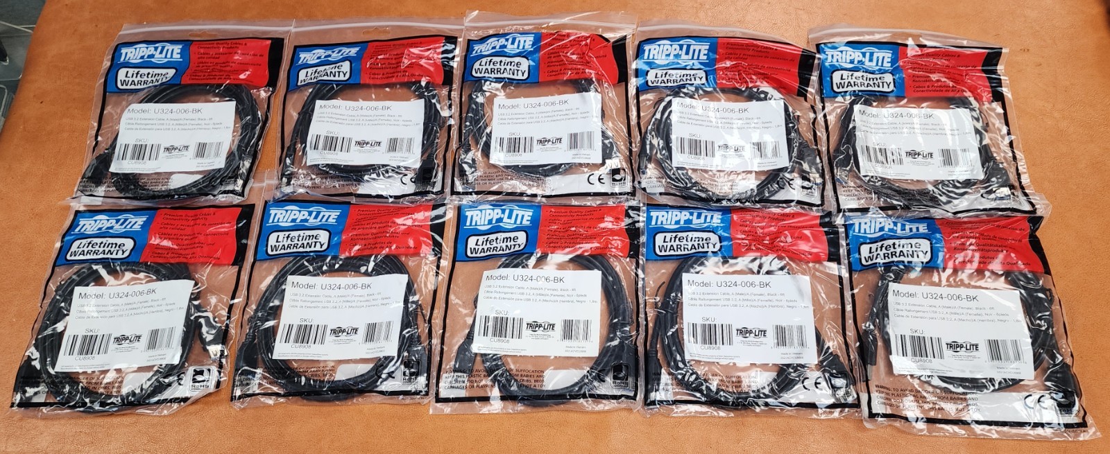 Lot of 40x  - Tripp Lite -6' -USB 3.2 Male to Female Extension Cable U324-006-BK