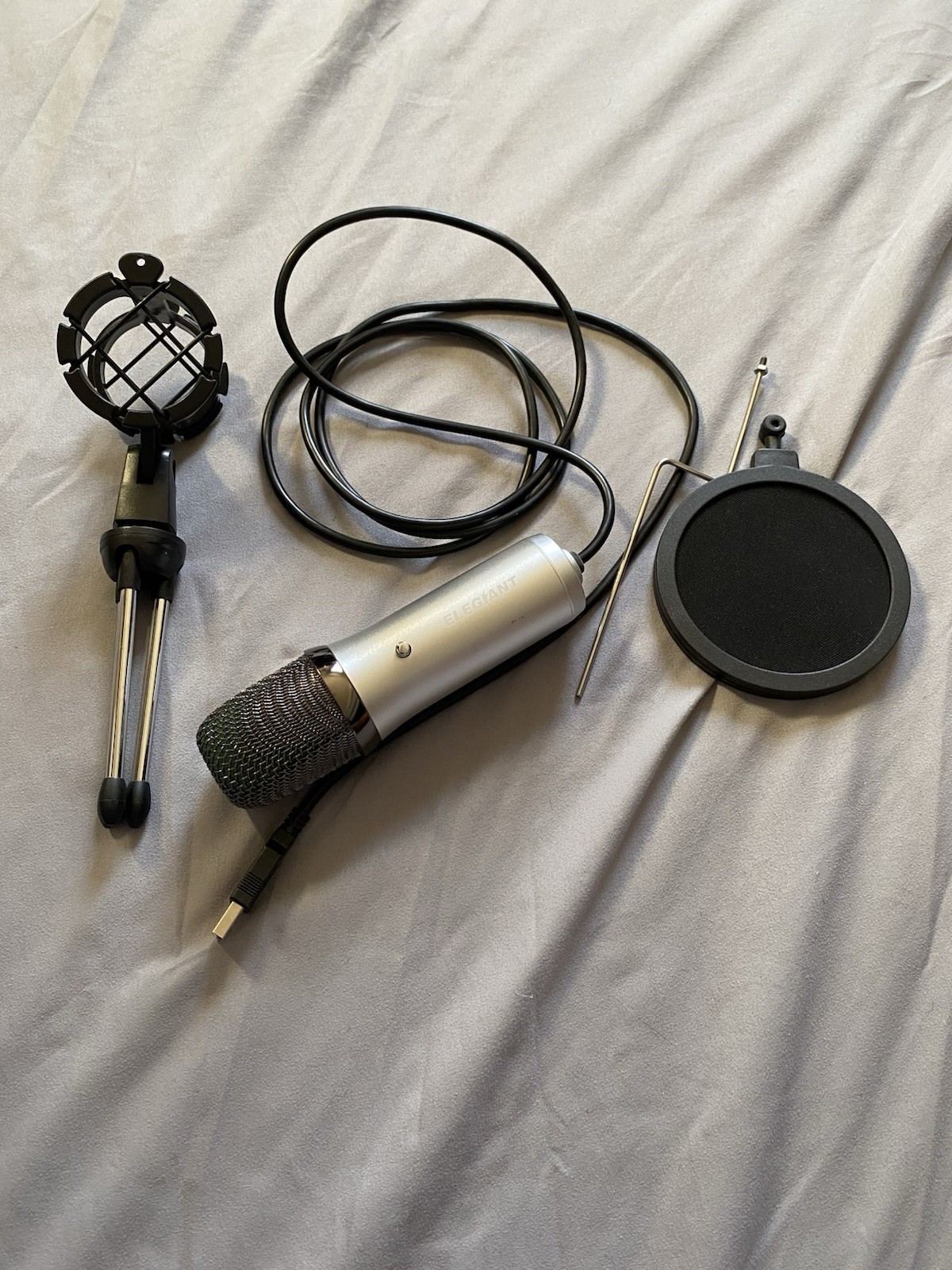 ELEGIANT USB Microphone Silver with Adjustable Stand and Pop Filter