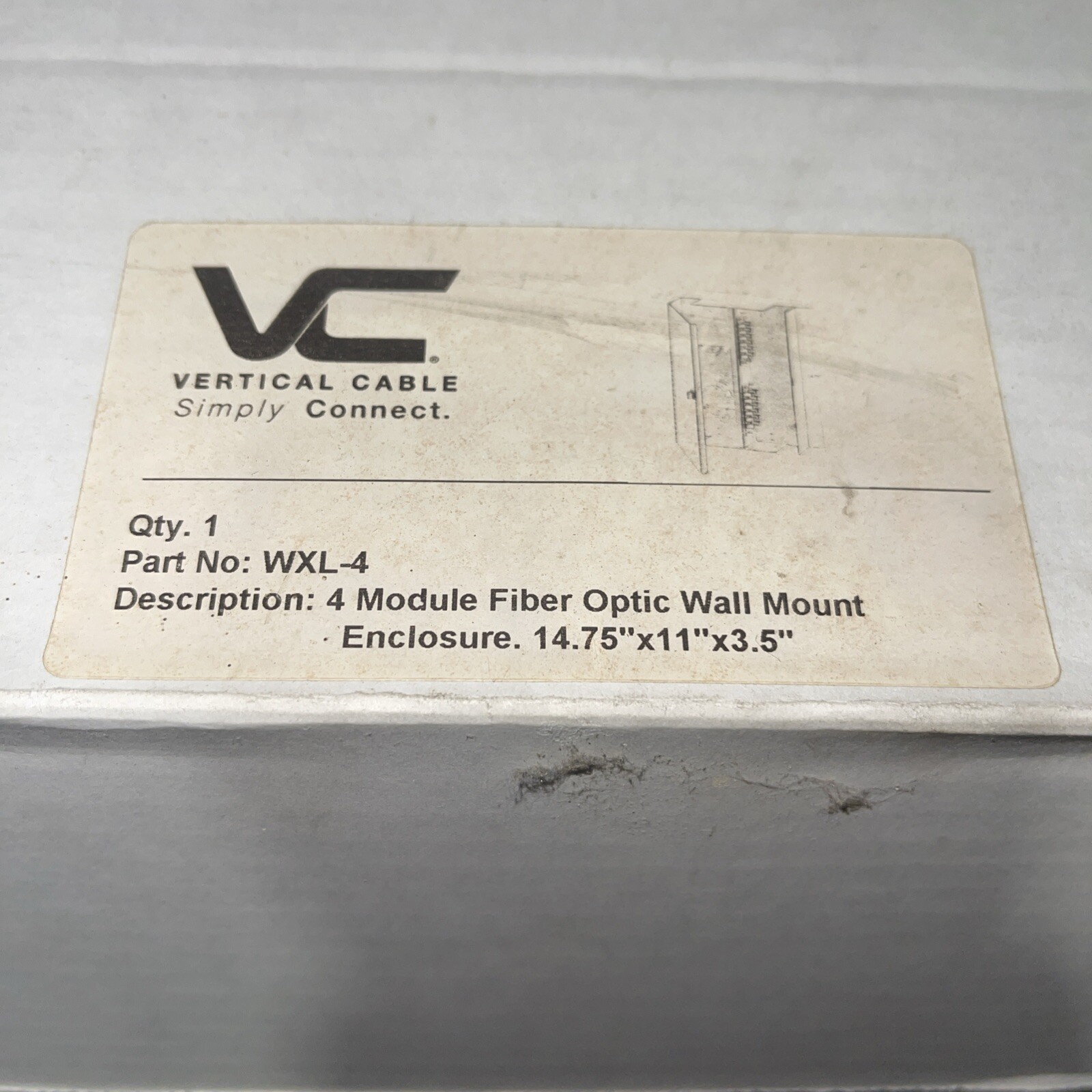 Vertical Cable WXL-4 4 Module fiber optic wall mount enclosure 14.75”x11”x3.5”