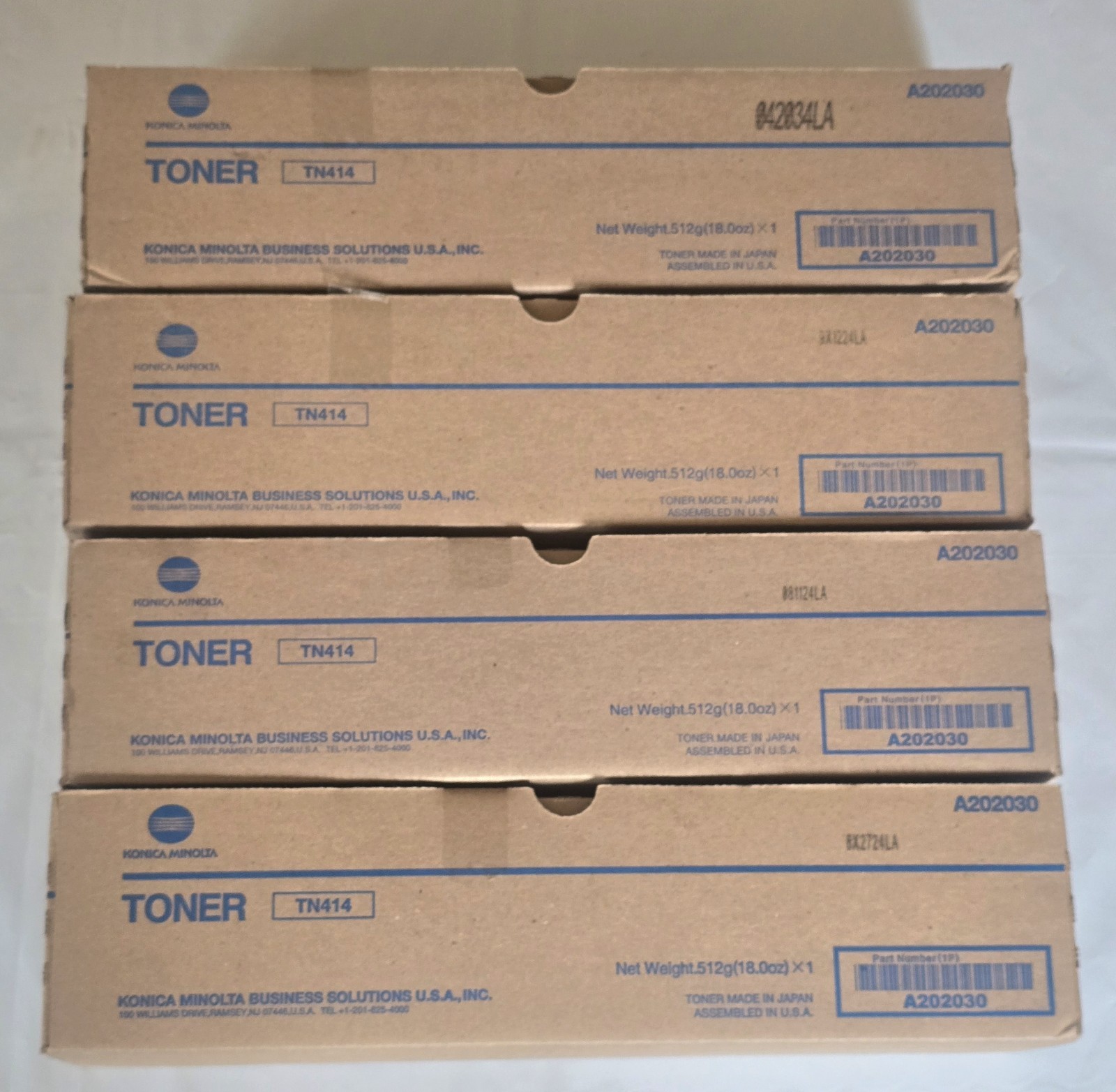 (4) Konica Minolta A202030 TN414 Black Toner Cartridges Lot of  4