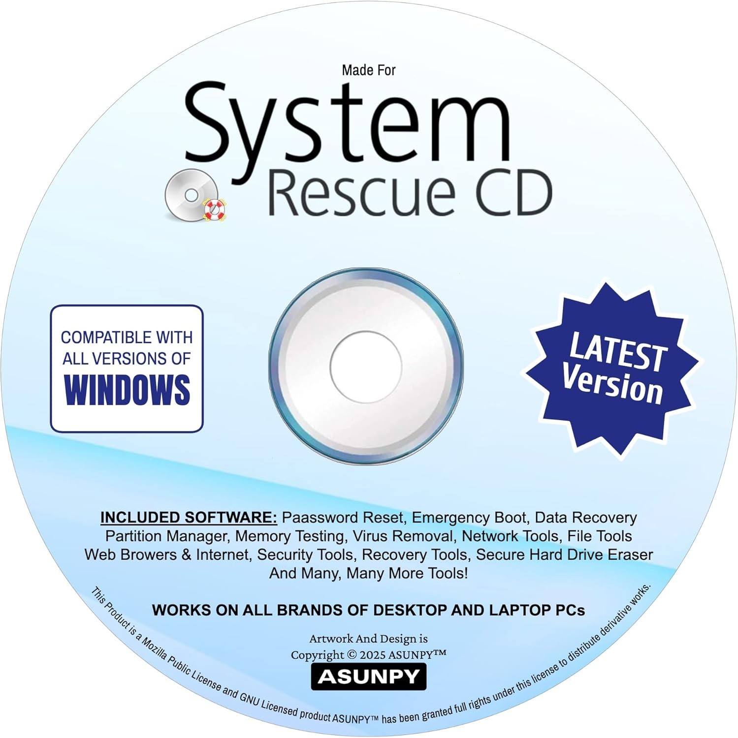 System Rescue CD PC Diagnostic Maintenance Repair Data Recovery Testing HD Wiper