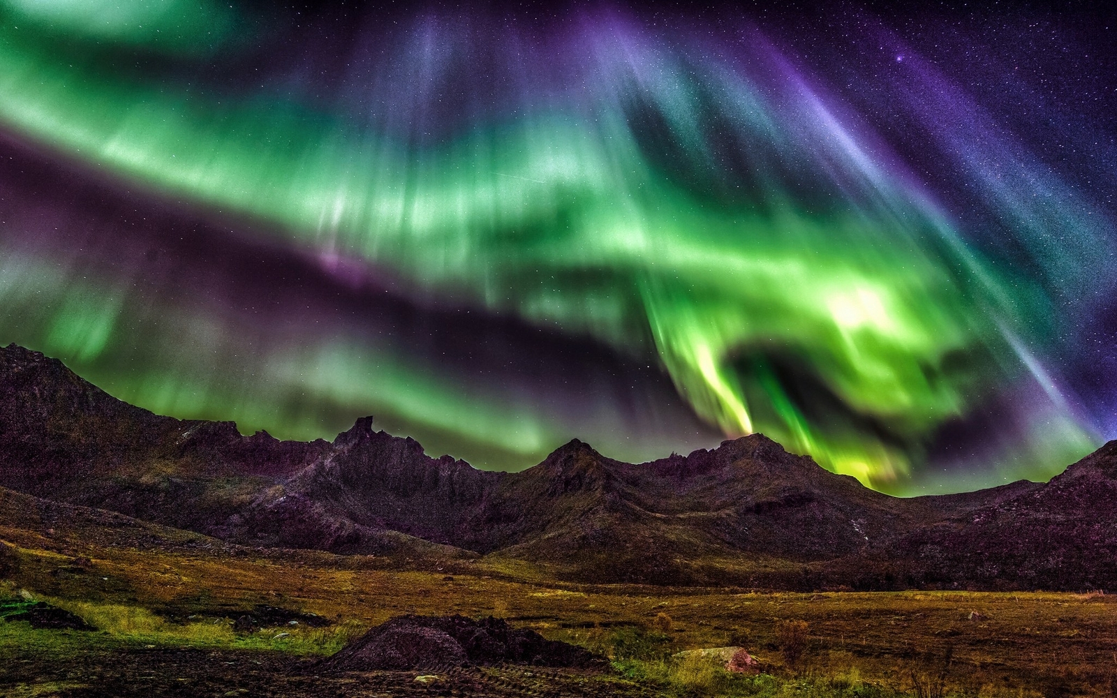 Landscape nature aurorae mountains sky starry night Custom Gaming Mat Desk