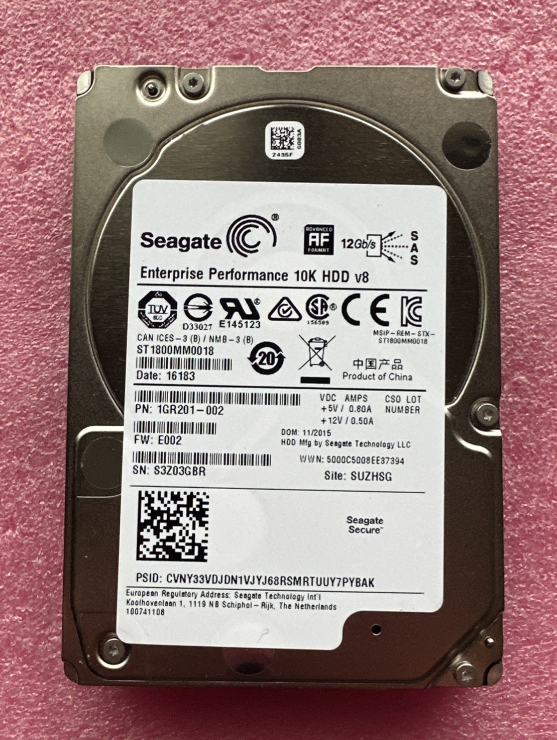 1.8TB Seagate ST1800MM0018 10000RPM SAS 12Gbps 128MB Cache 2.5" HDD