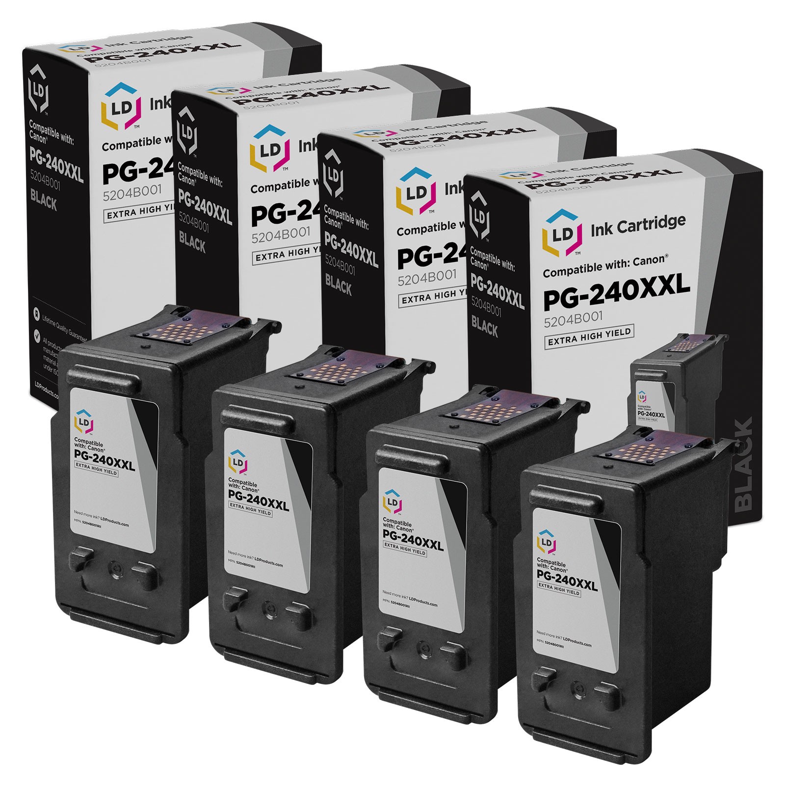 LD Replacement for Canon PG-240XXL / 5204B001 4PK Extra HY BLK Cartridges