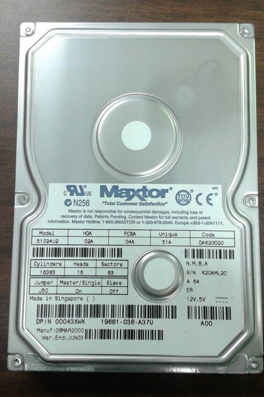 Maxtor 10.2 GB Model 51024U2 HDA 02 PCBA 04A 51A DA620CQ0 DPN 0043XWK Hard Drive