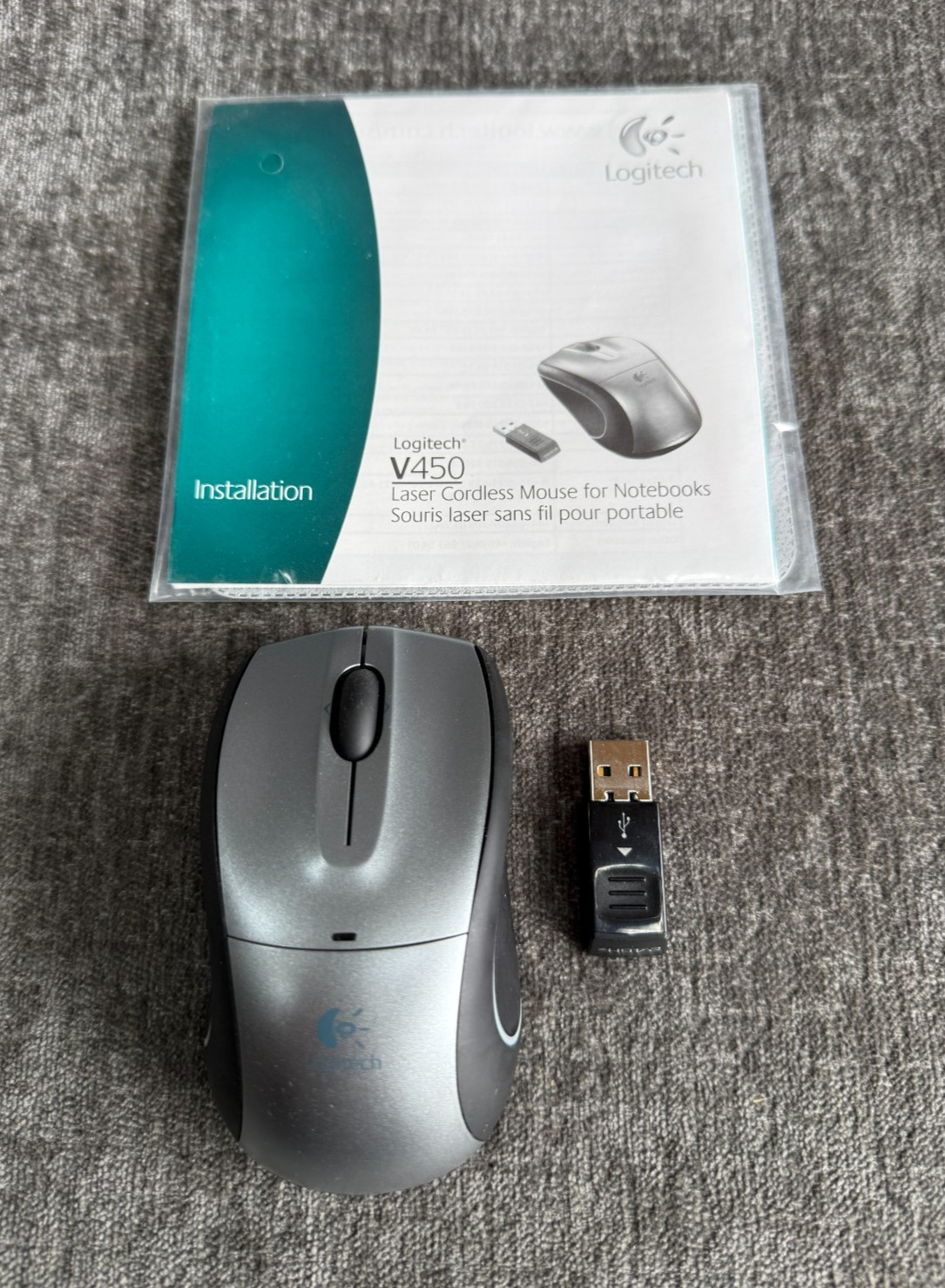 Logitech V450 Laser Cordless Mouse for Notebooks Gray Silver New Open Box