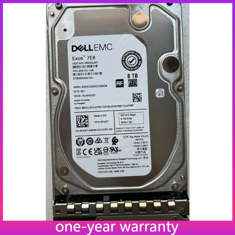 New F4JXT 0F4JXT DELL EMC 8TB 7.2K SATA 3.5" 6Gb/s HDD Hard Drive 14/15/16G KIT