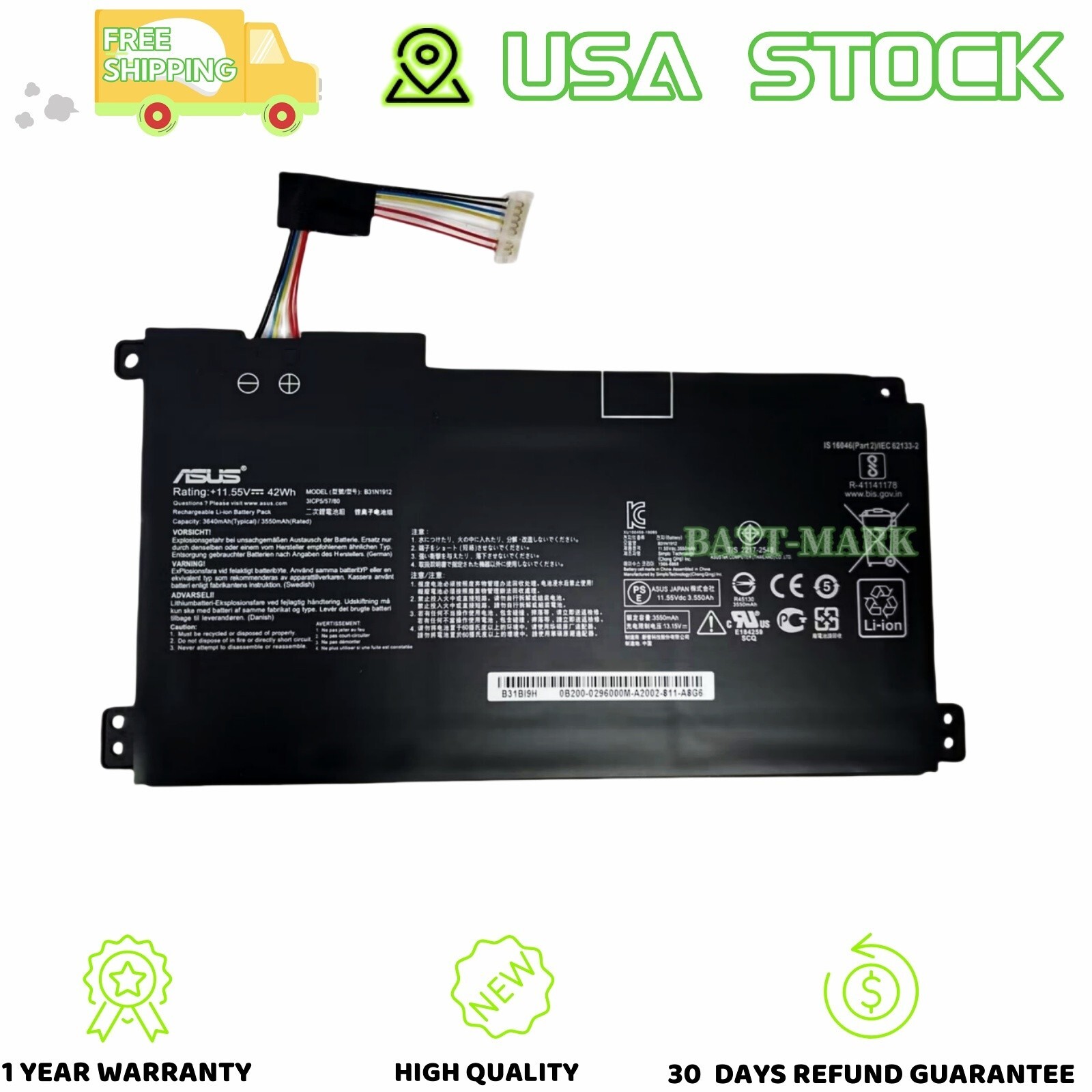 New Genuine B31N1912 C31N1912  Battery for Asus VivoBook 14 E410MA Series