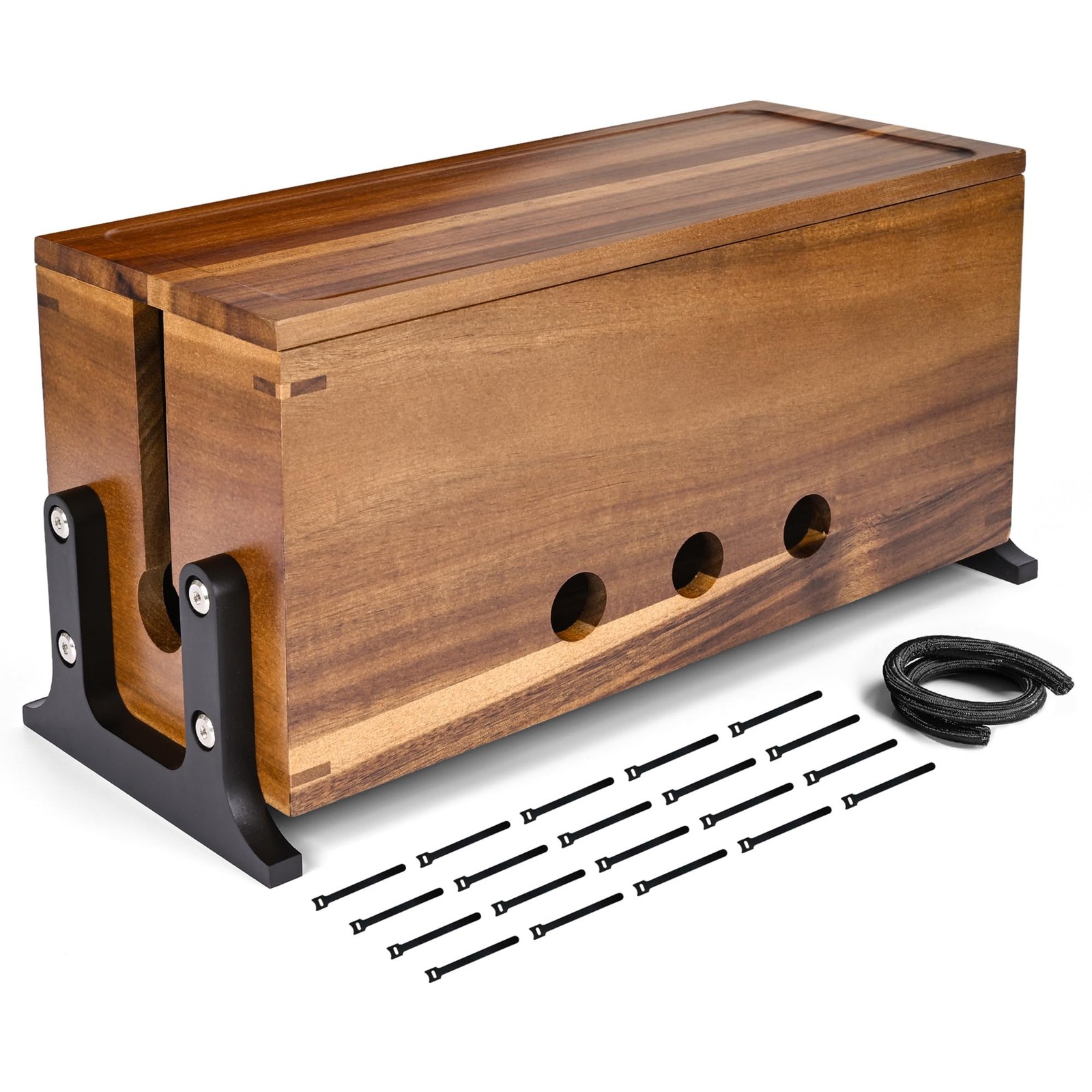 Extra Large Acacia Wood Cable Management Box Pet Child Safe Cord Hider Organizer