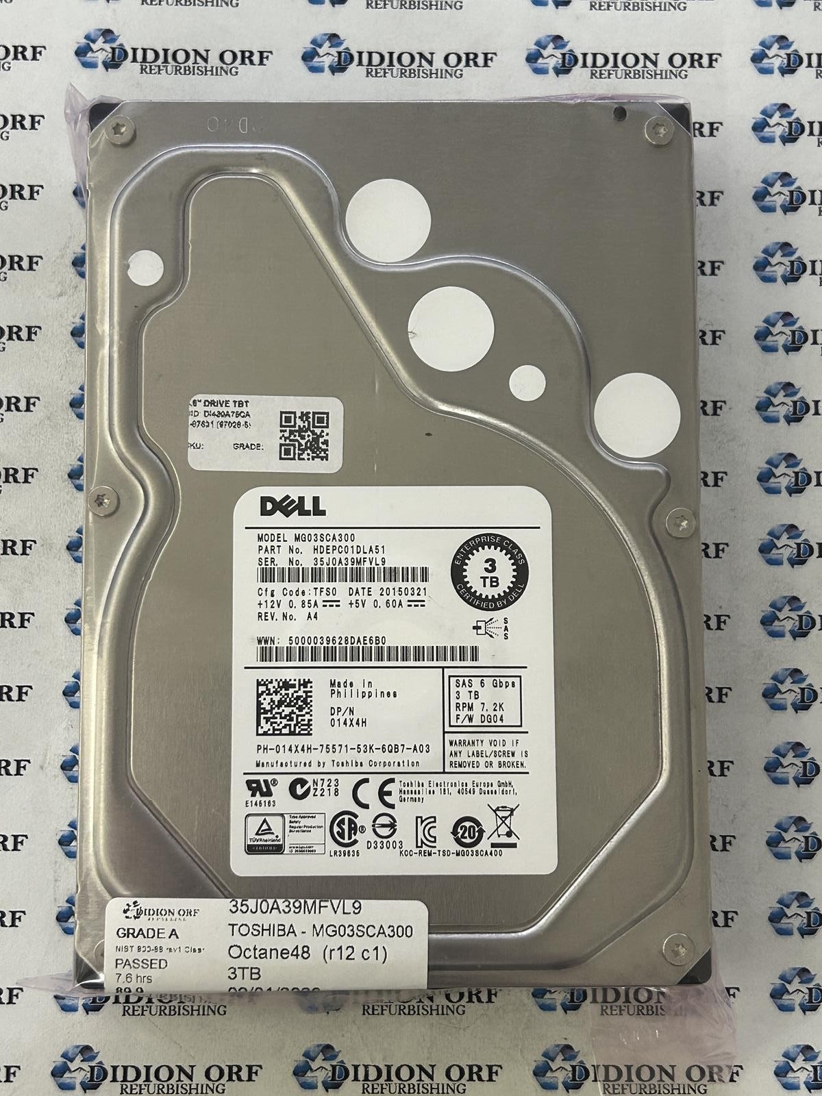 DELL 3TB 3.5" SAS HDD 7200 RPM MG03SCA300, GRADE A, SKU 17679