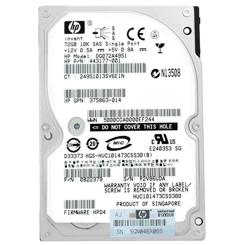 Hard Drive Hp DG072A4951 72GB 10 000Rpm SAS 2.5'' Inch 443177-001