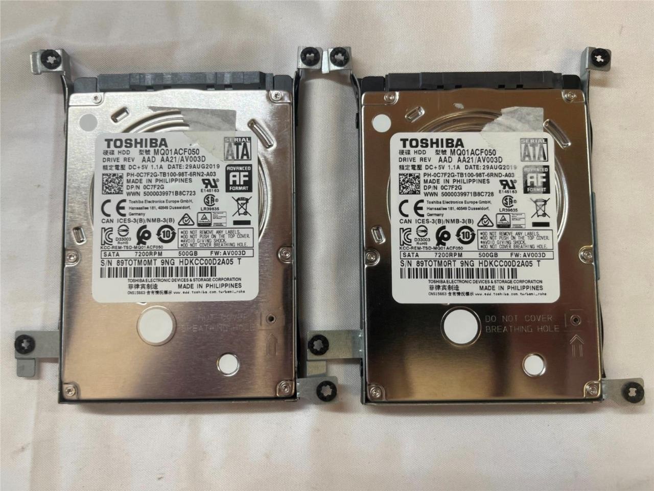 (Lot of 2) Toshiba MQ01ACF050 500GB 7.2K 2.5" SATA Hard Drive