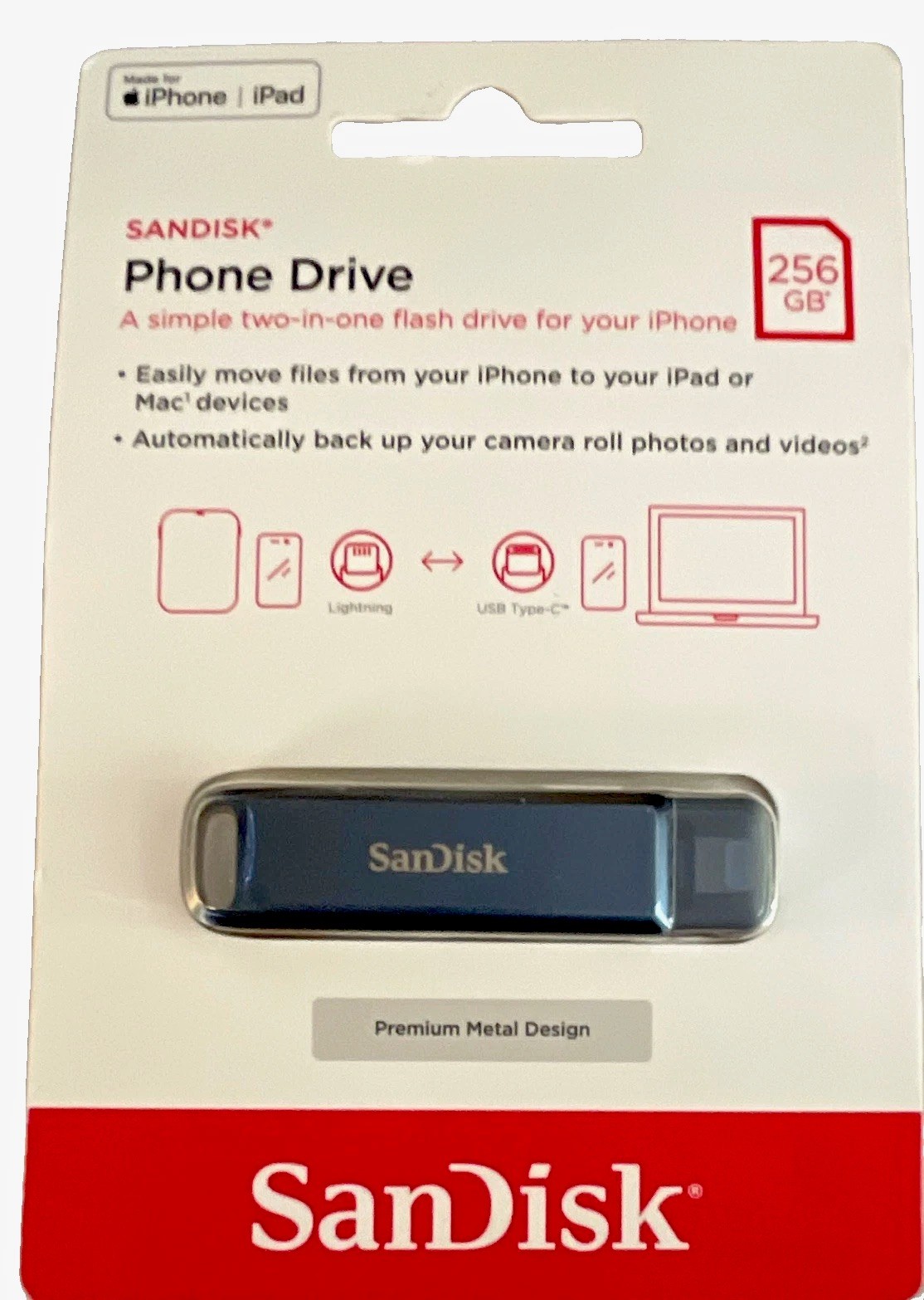 SanDisk Phone Drive256GB USB3.2 &USB3 Flash Drive Lightning-Premium Metal Design