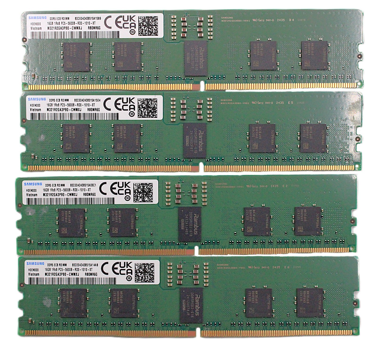 (LOT OF 4) Samsung 16GB 1Rx8 PC5-5600B-RD0-1010-XT DDR5 EC8 RDIMM Server RAM