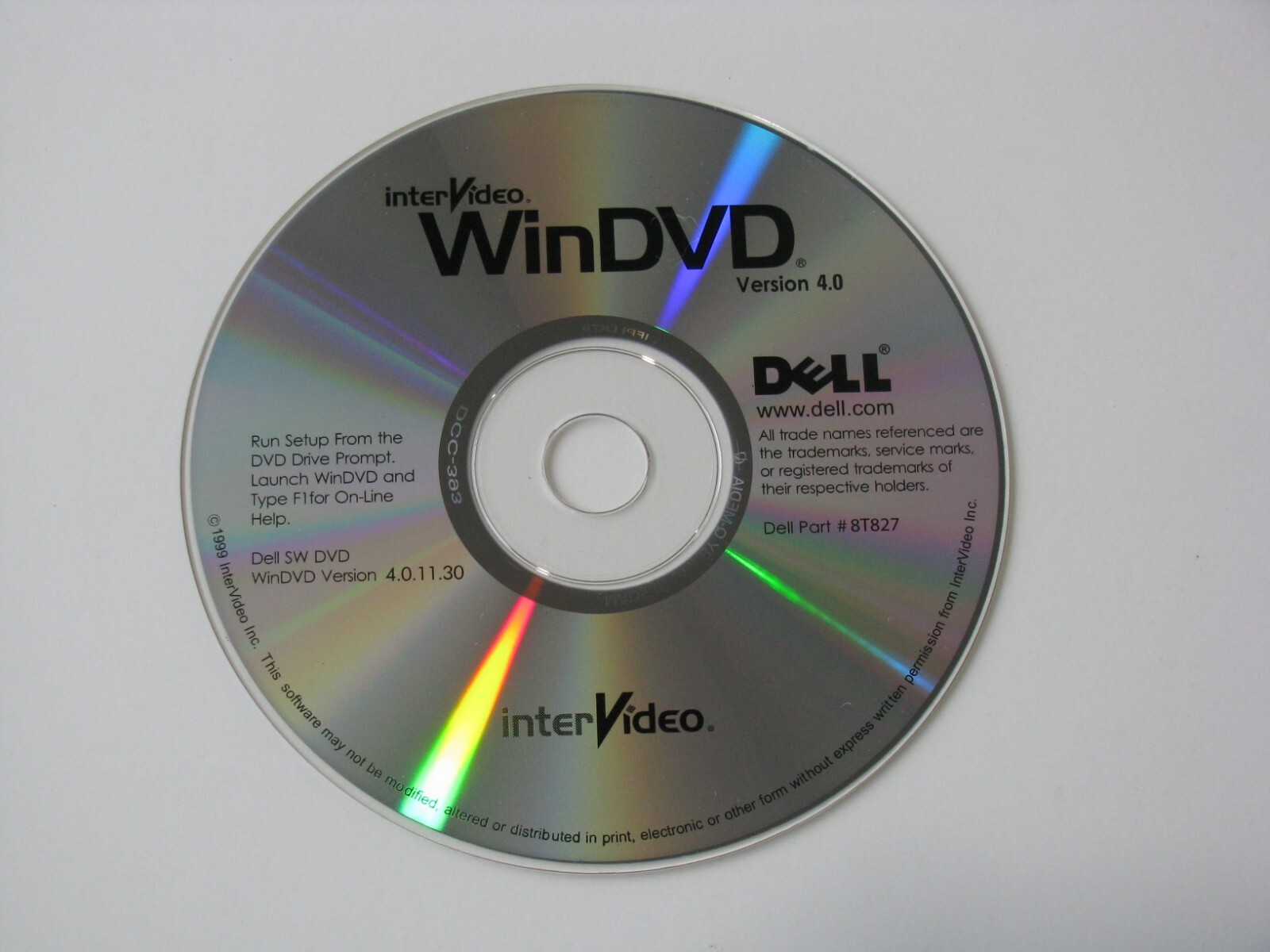 interVideo WinDVD Version 4.0 Computer Software 4.0.11.30 DVD PC Disk Part 8T827