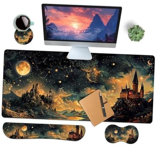 4-Piece Extended Large Mouse Pad Set Extra XXL -35.4"X15.7" Castle Night-4PC