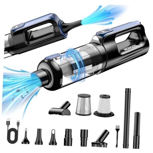 MONOZEL Car Vacuum Portable Cordless, 18000Pa 2 in 1 Vacuum Cleaner&Air Blue