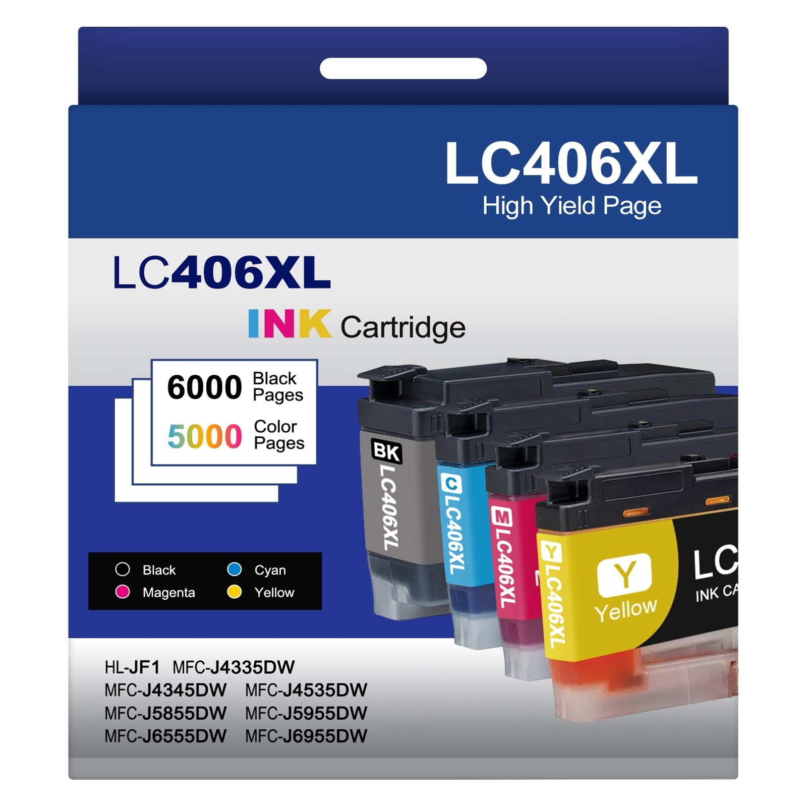 CocoKitch 4-Pack LC406XL Ink Cartridges 4P, Black Cyan Magenta Yellow
