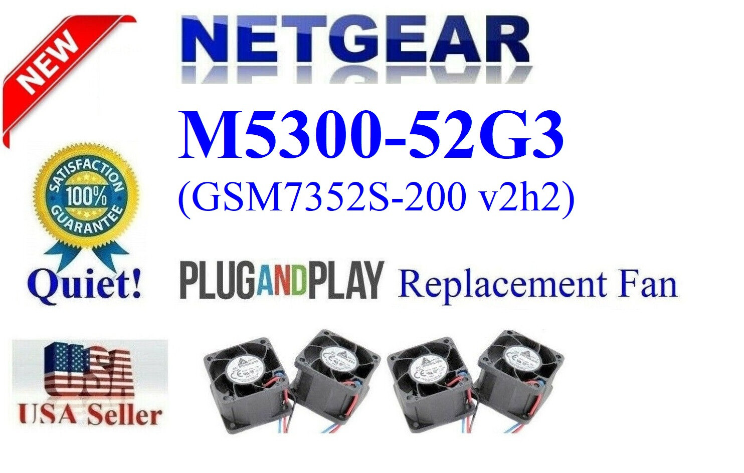Set of 4x Quiet Replacement Fans Netgear ProSAFE M5300-52G3 (GSM7352S-200 v2h2)