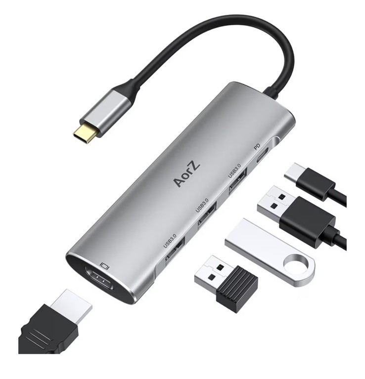 AorZ 7-in-1 USB-C Hub 3.0 Port SD/TF Slot~HDTV Port Supports 3840*2160@30HZ NEW