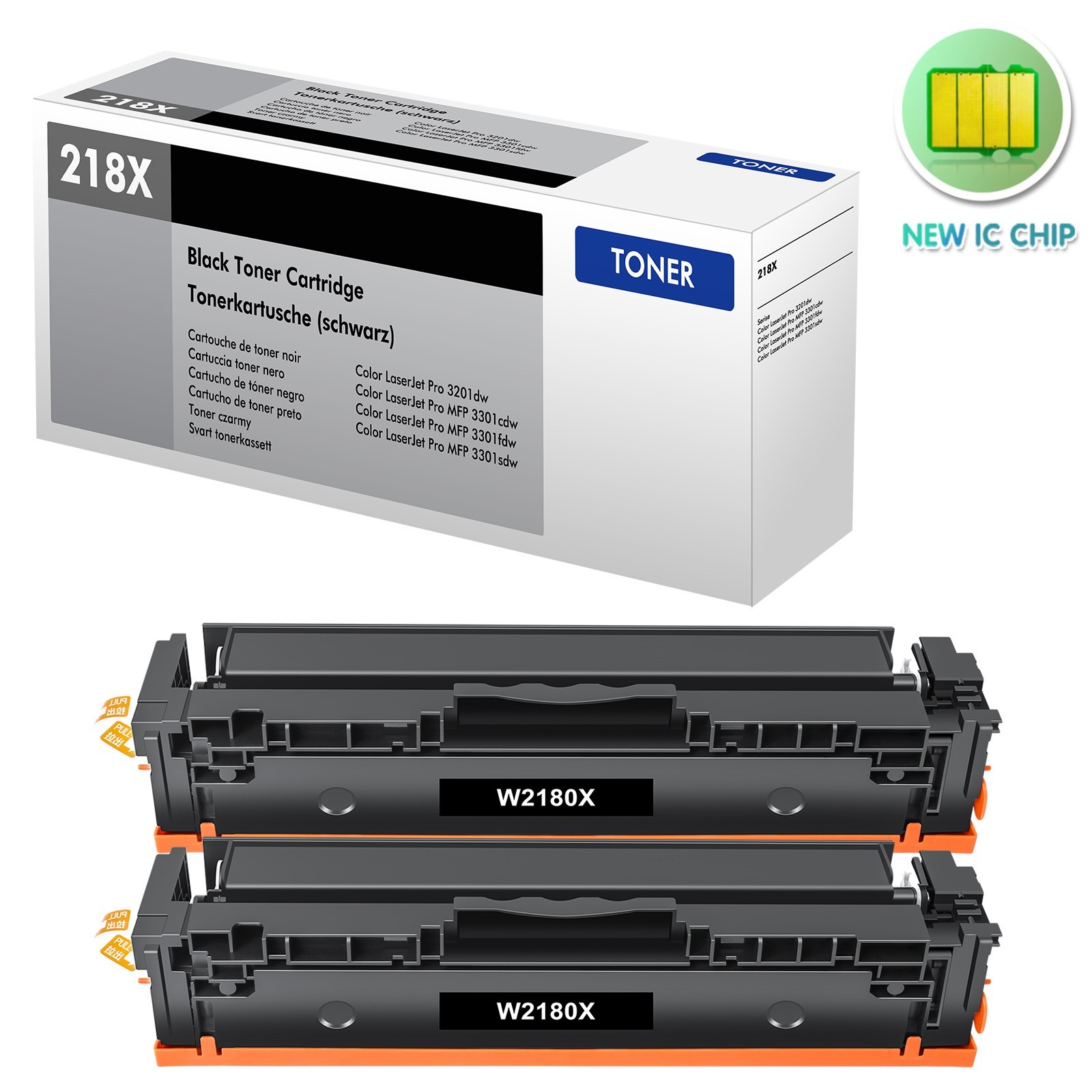 2PK 218X W2180X Black Toner With Chip Fits HP LaserJet Pro MFP 3301cdw 3301fdw
