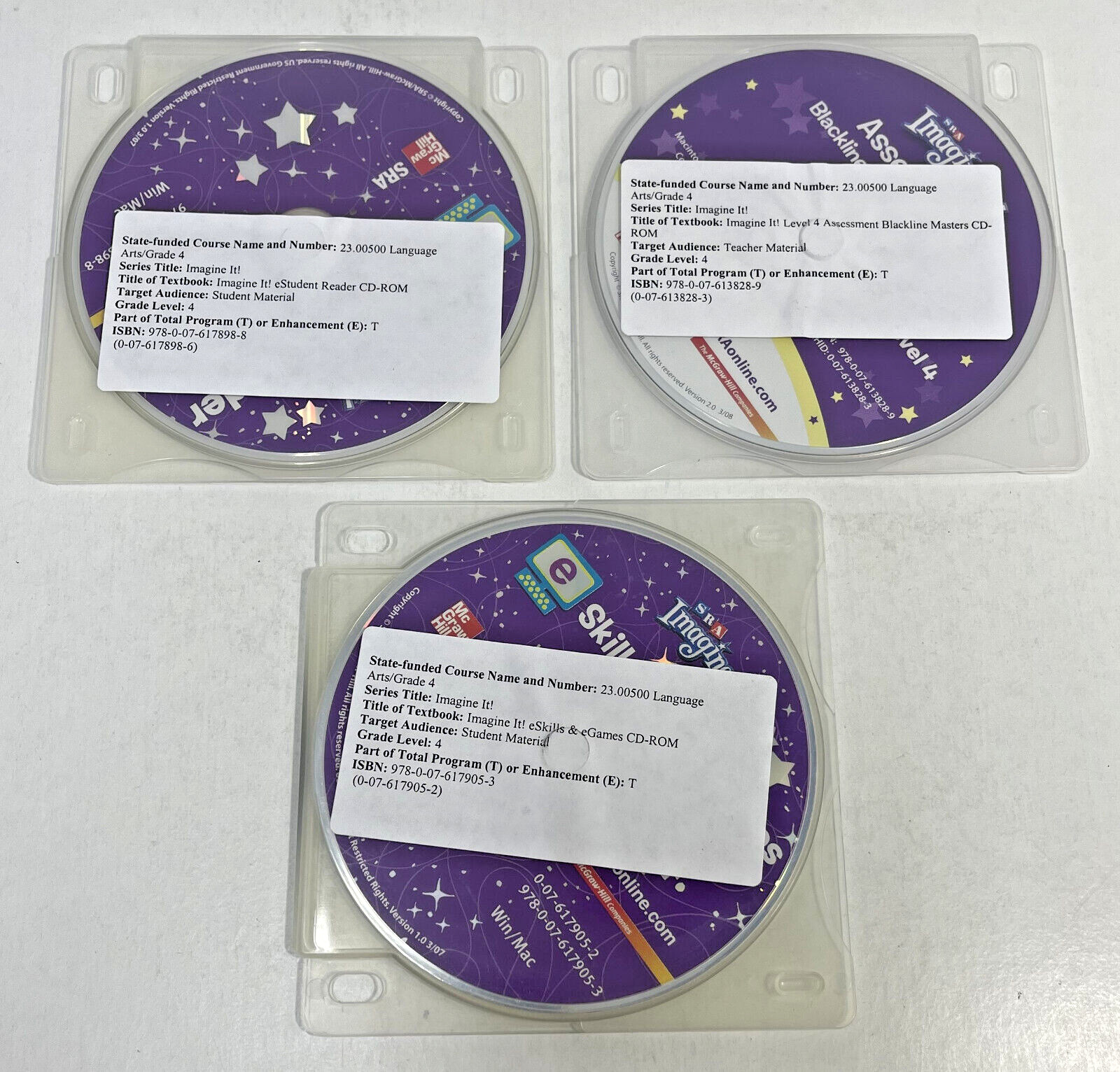 Lot of 3 McGraw-Hill SRA Imagine It CD-ROMs Level 4, Student Reader/Assessment