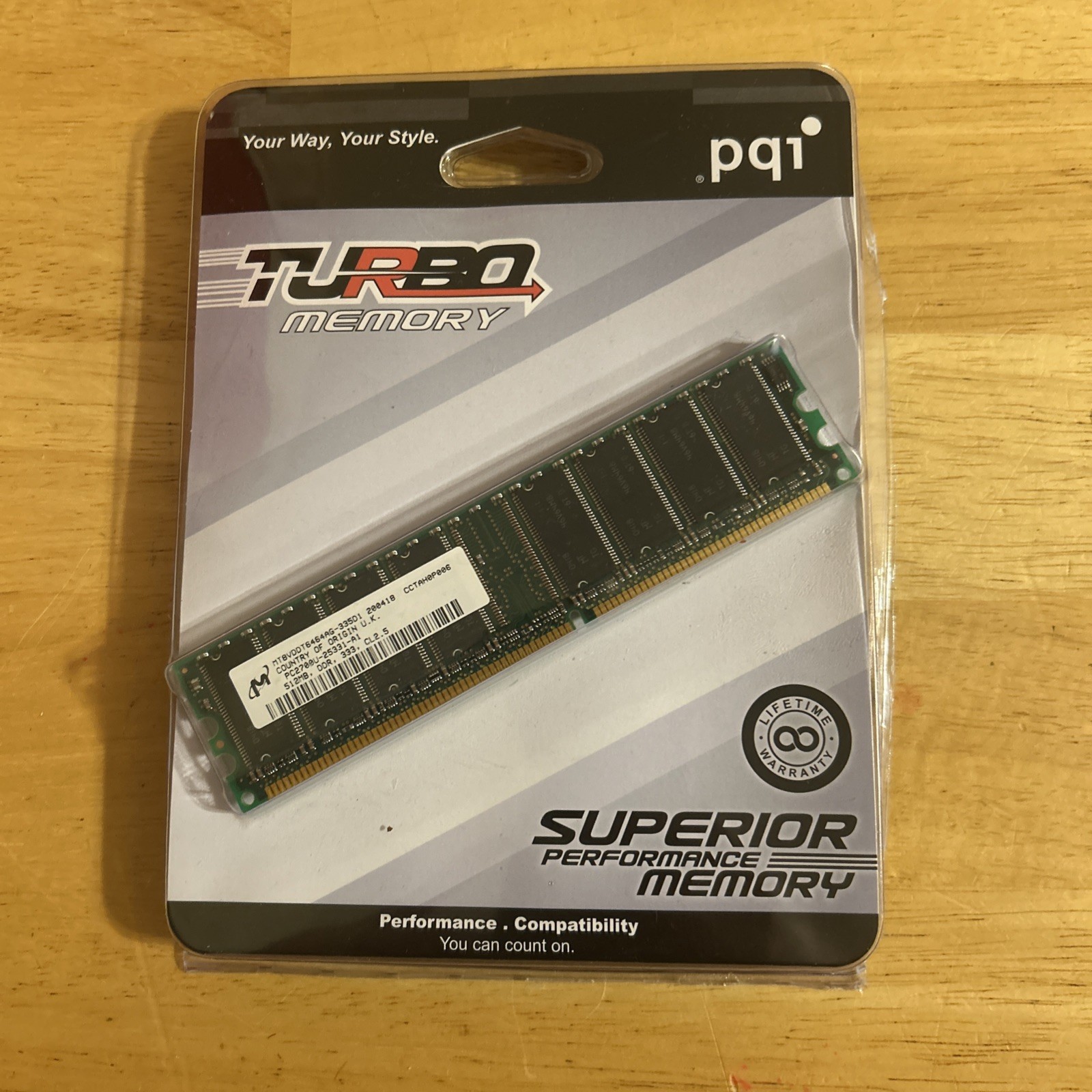 Micron Tech MT8VDDT6464AG-335D1 (PC2700U-25331-A-1 512MB DDR 333 CL2.5) NOS